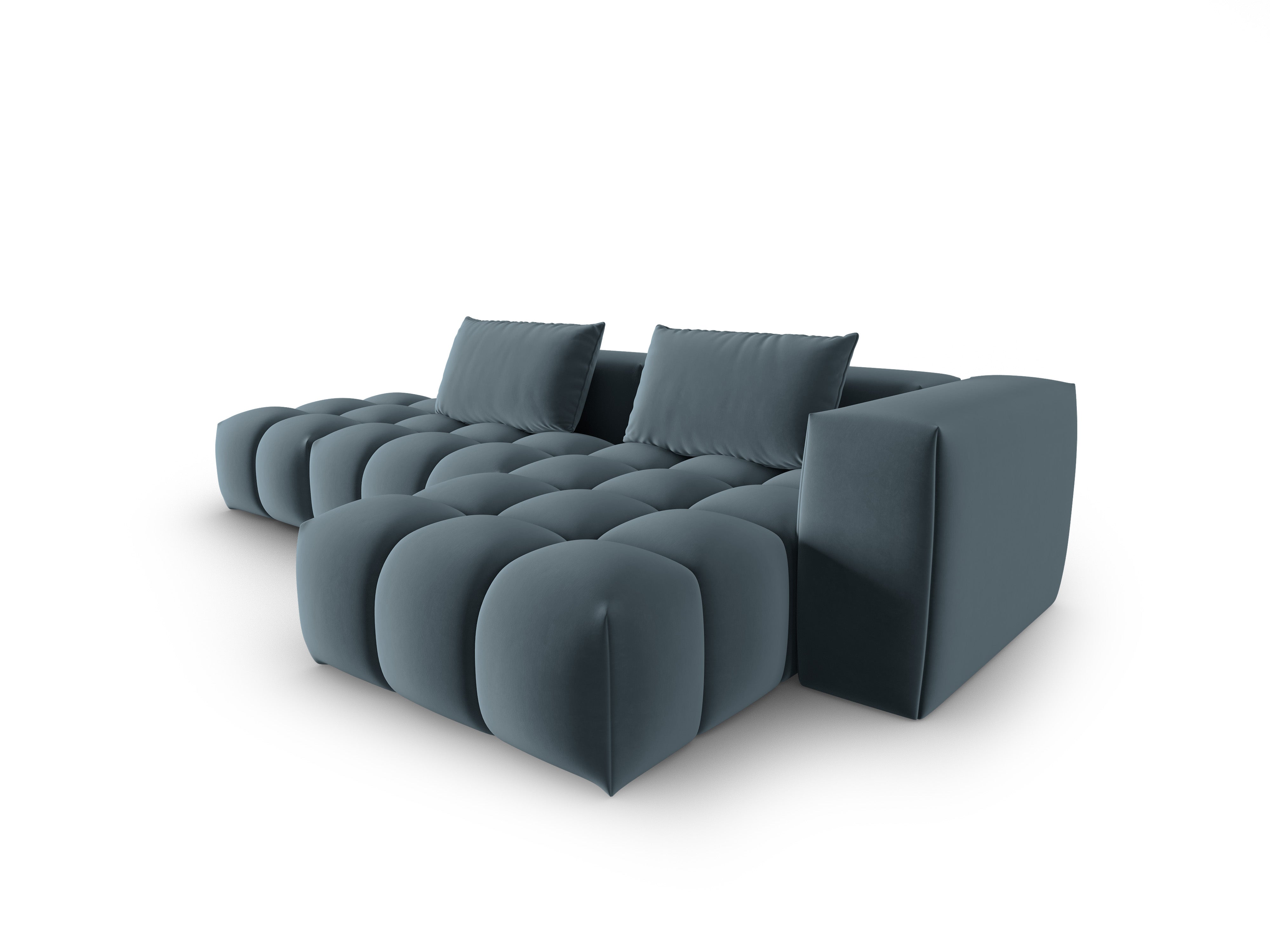 Open right-facing 4-seater velvet corner sofa VERONA blue