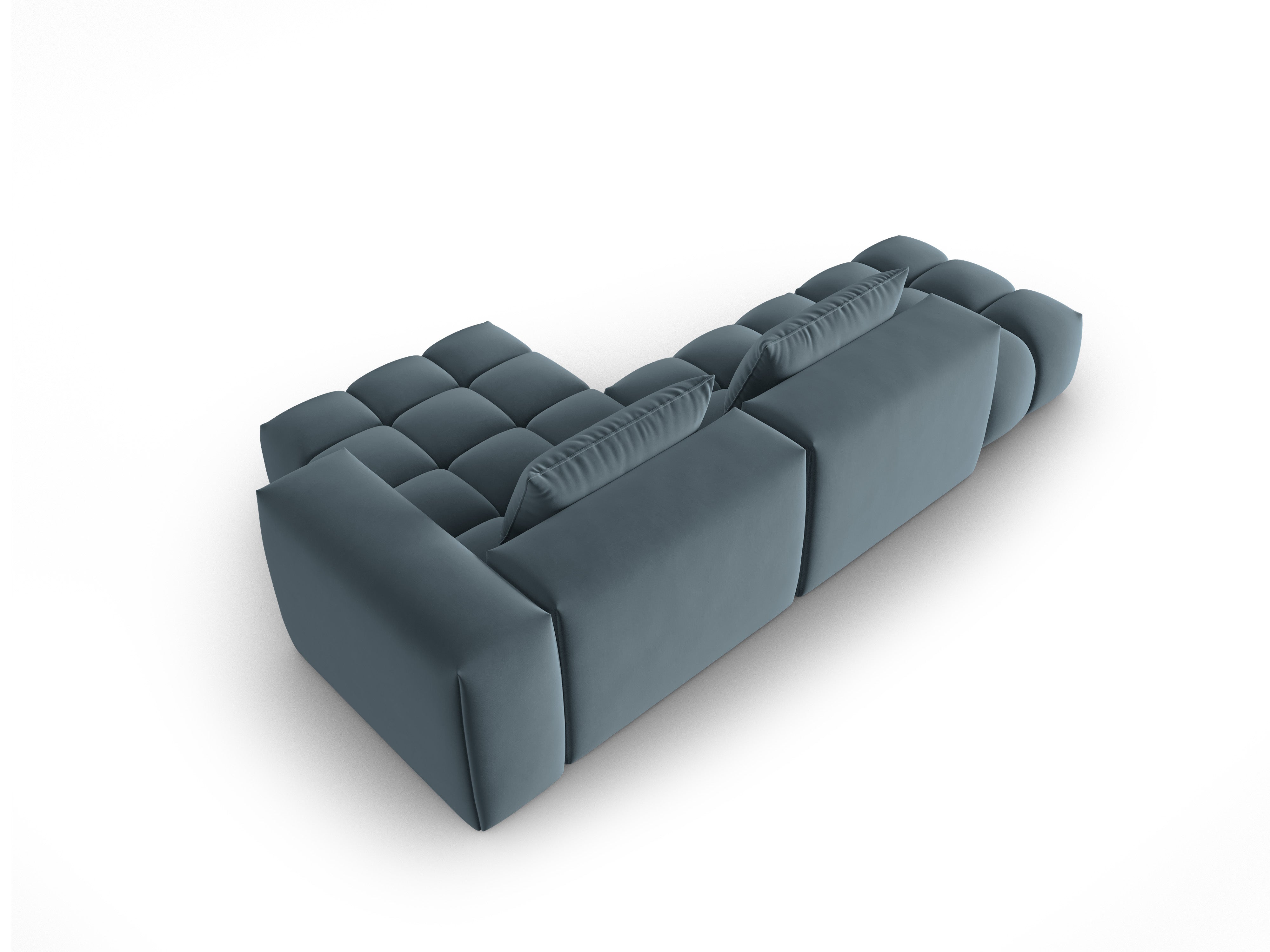 Open right-facing 4-seater velvet corner sofa VERONA blue