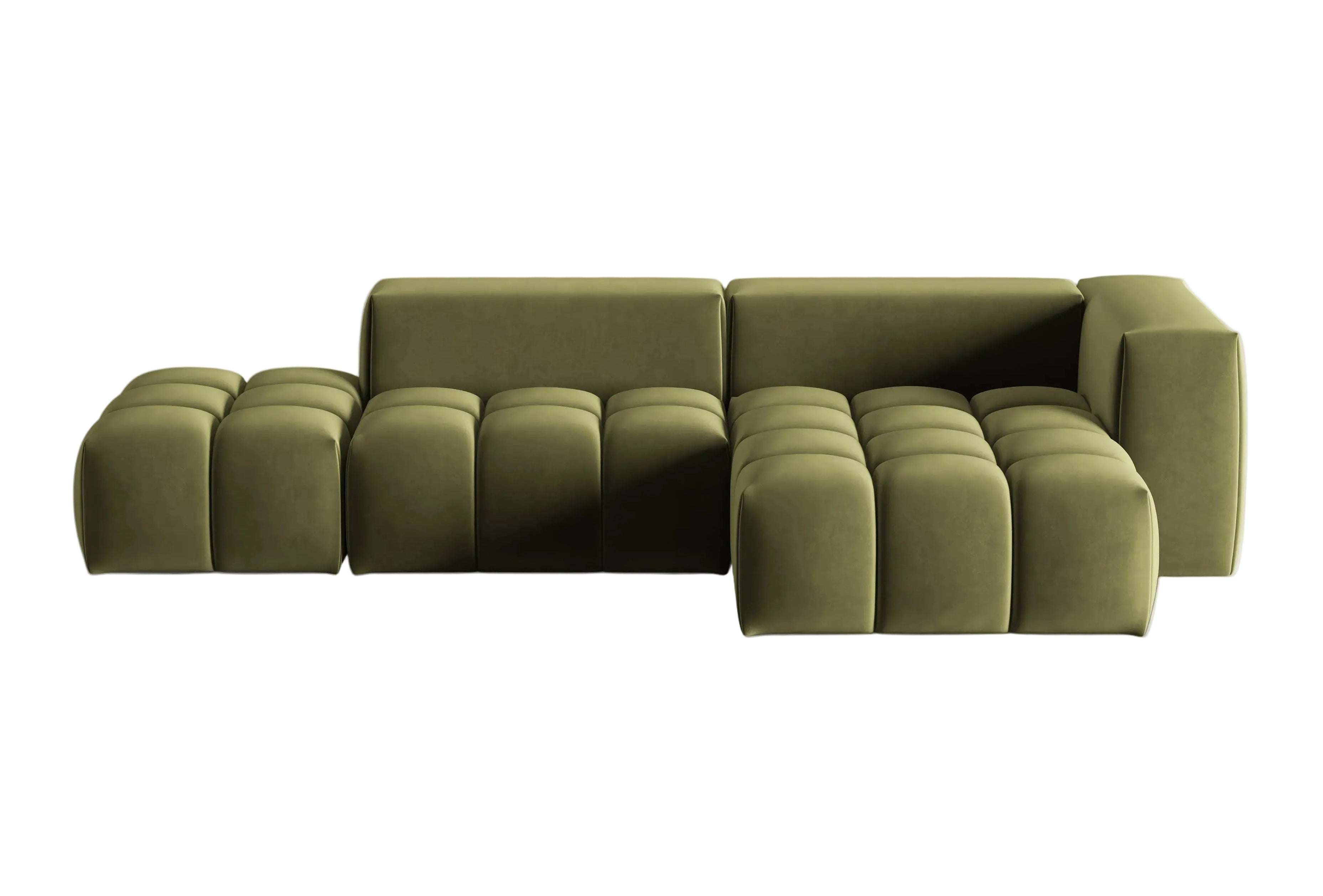 Open right-facing 4-seater velvet corner sofa VERONA light green