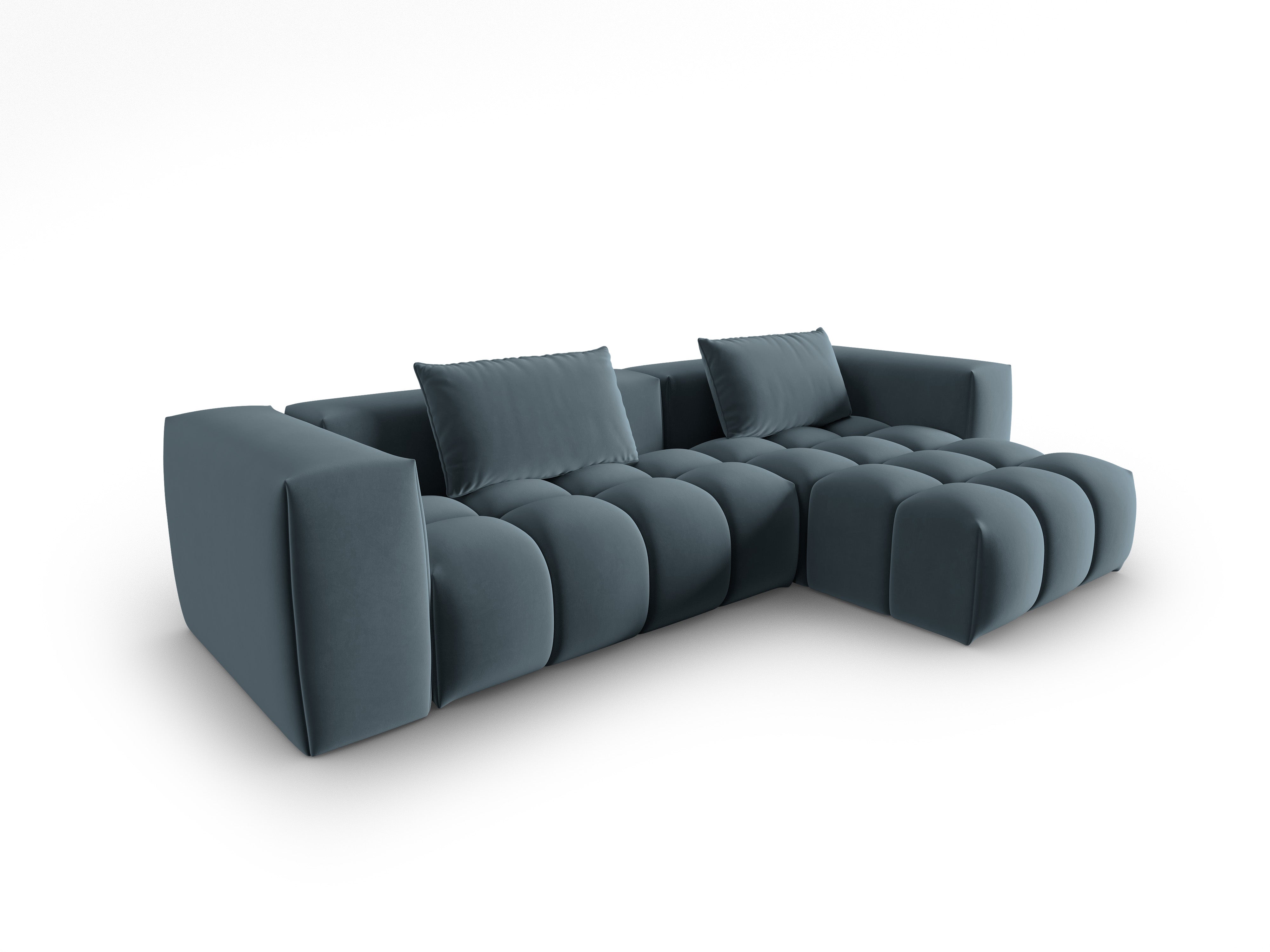 Samt-Ecksofa 3-sitzig rechts VERONA blau