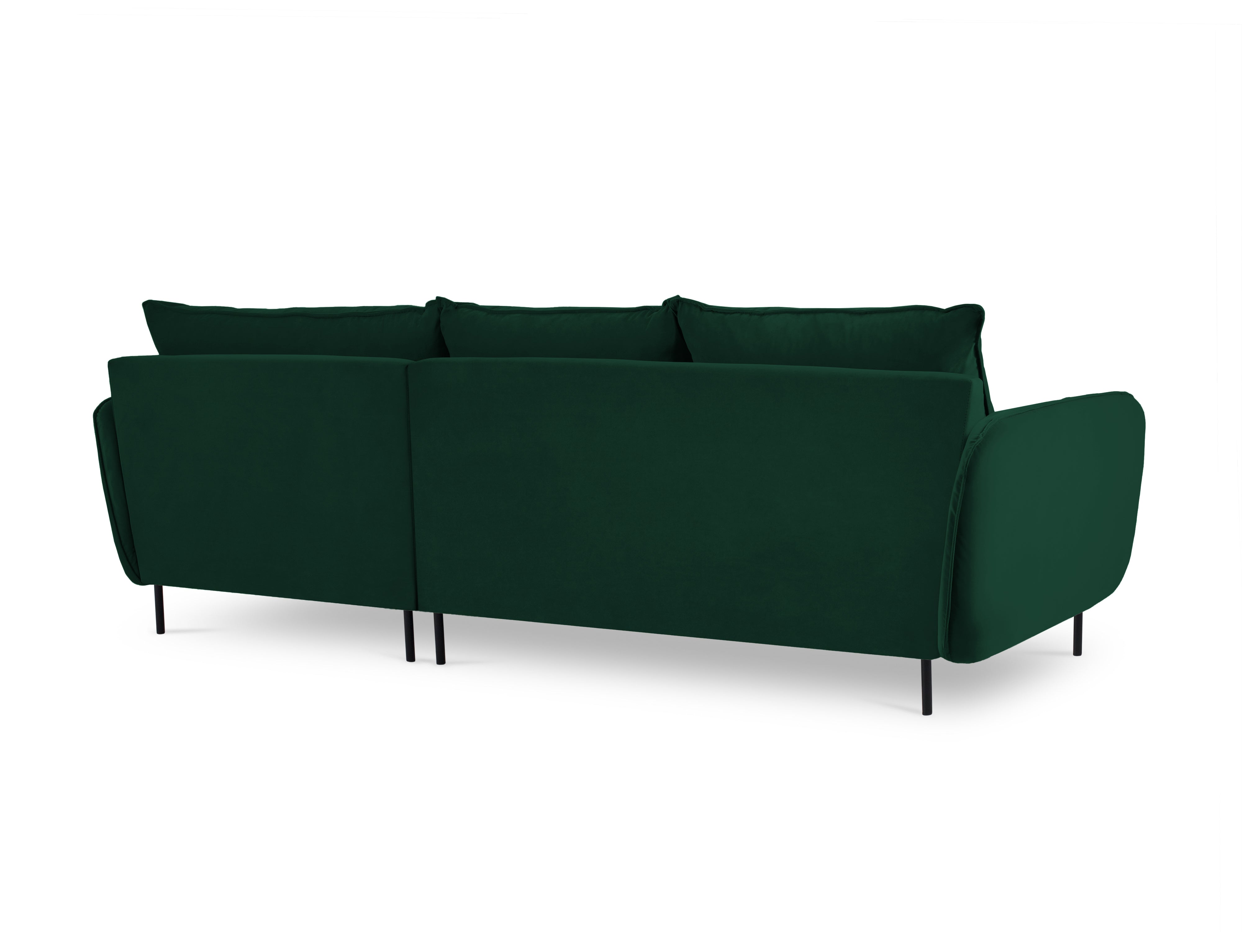 Velvet corner sofa, right-facing, 5-seater VIENNA in bottle green with a black base