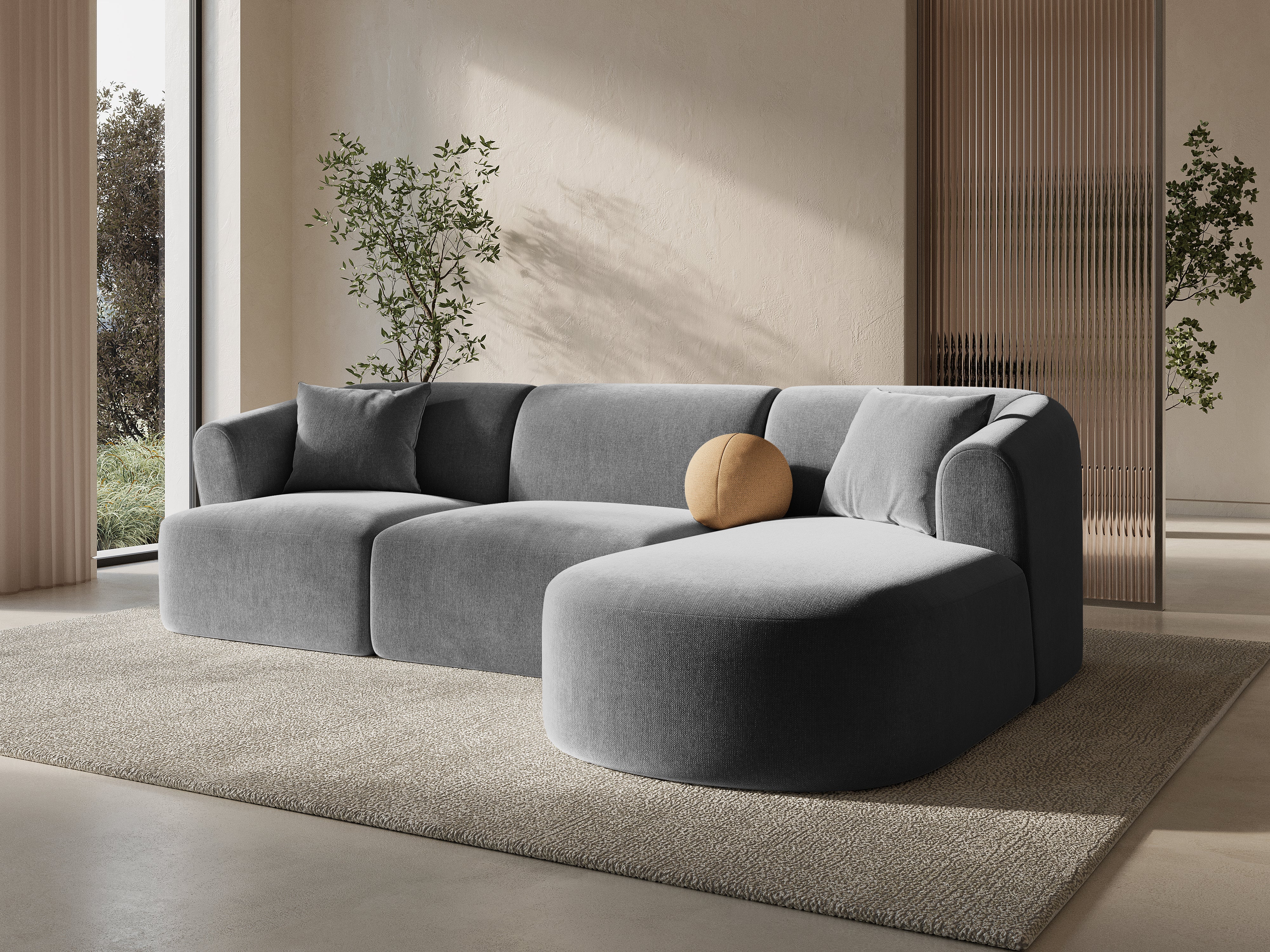 Right-facing 4-seater CAMPI light gray corduroy corner sofa