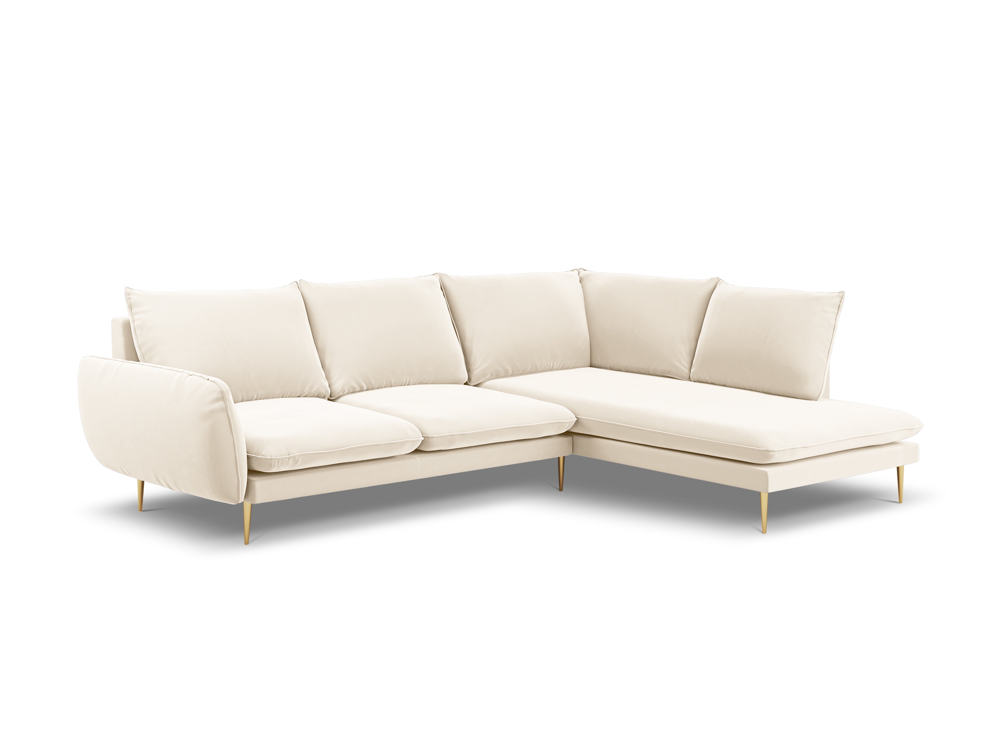 Samt-Ecksofa für 6 Personen rechts VIENNA beige mit goldenem Fuß