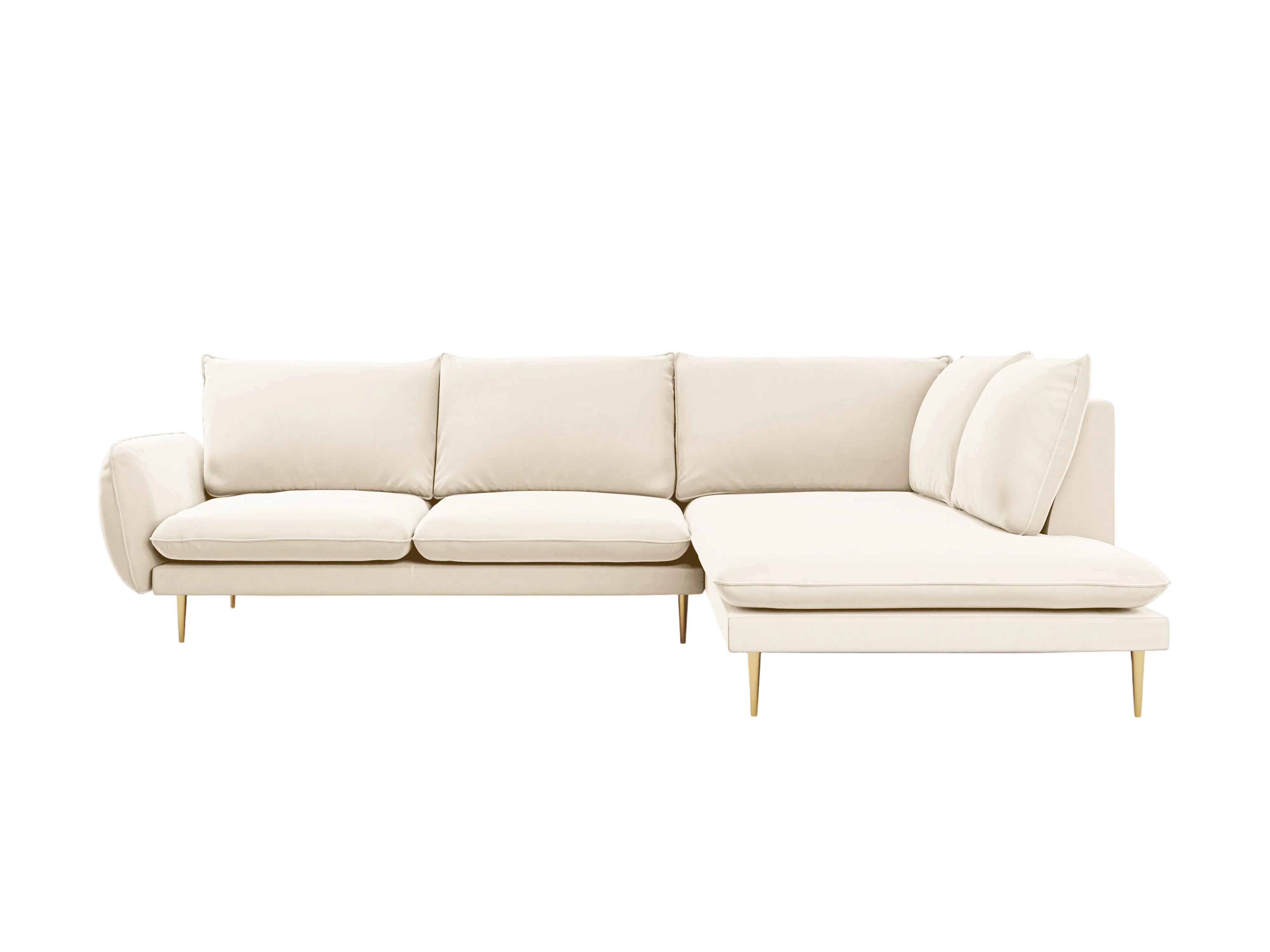 Samt-Ecksofa für 6 Personen rechts VIENNA beige mit goldenem Fuß