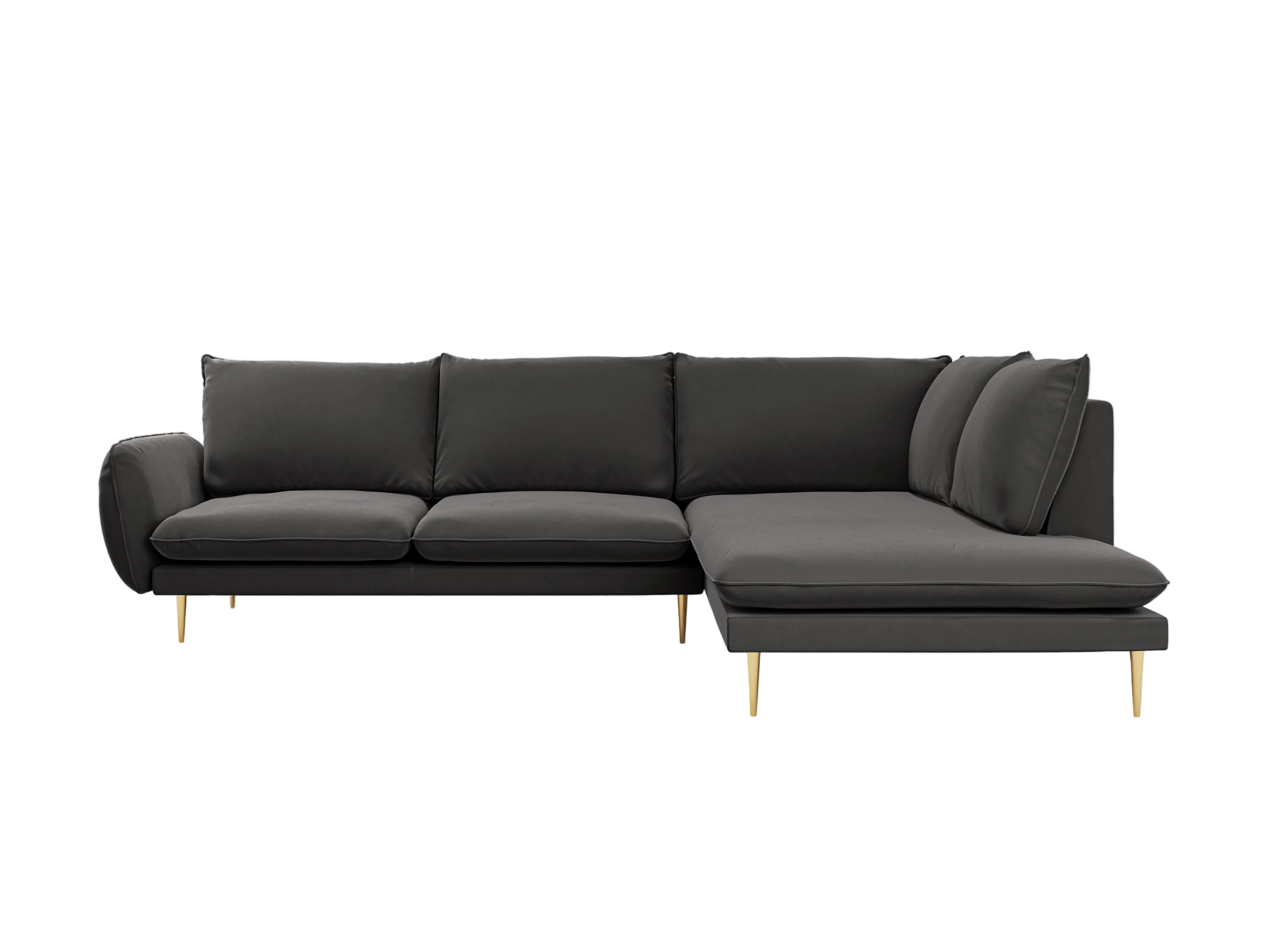 Velvet Corner Sofa for 6 People Right-Hand Side VIENNA Dark Gray with Gold Base