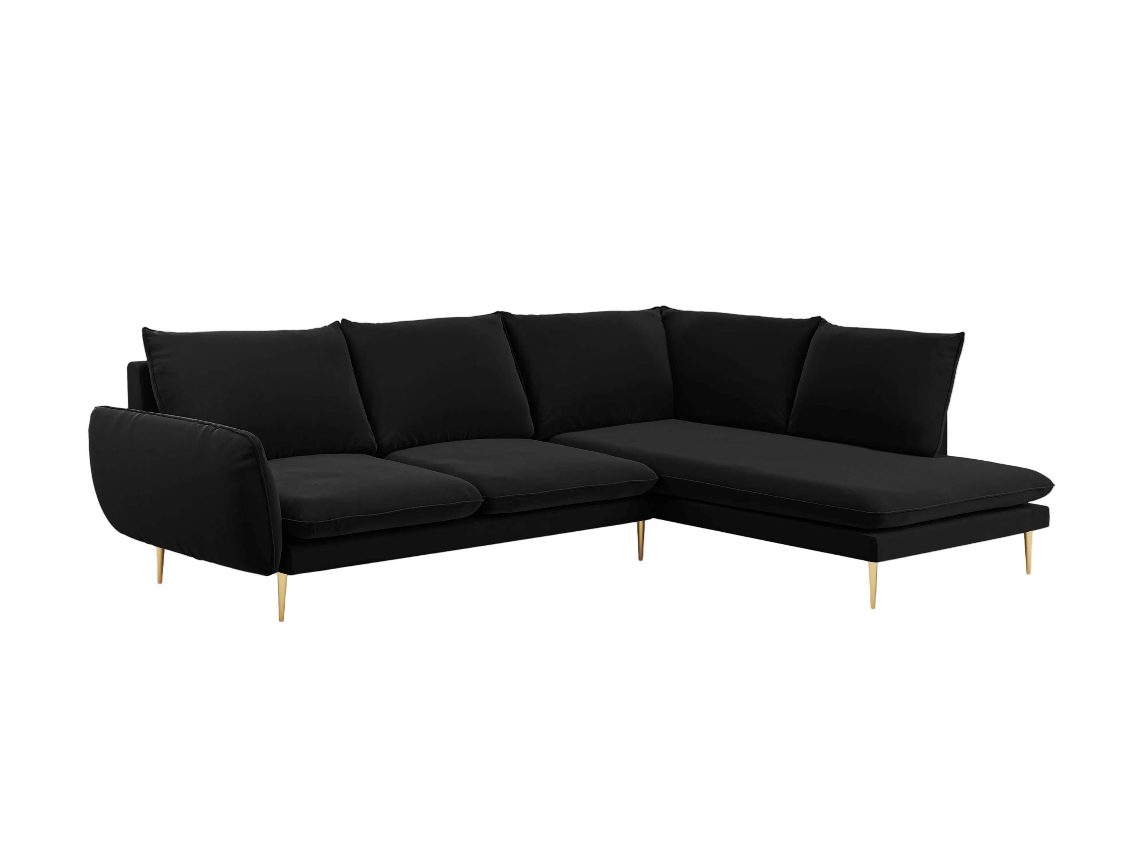 Velvet Corner Sofa Right-Hand 5-Seater VIENNA Black with Gold Base
