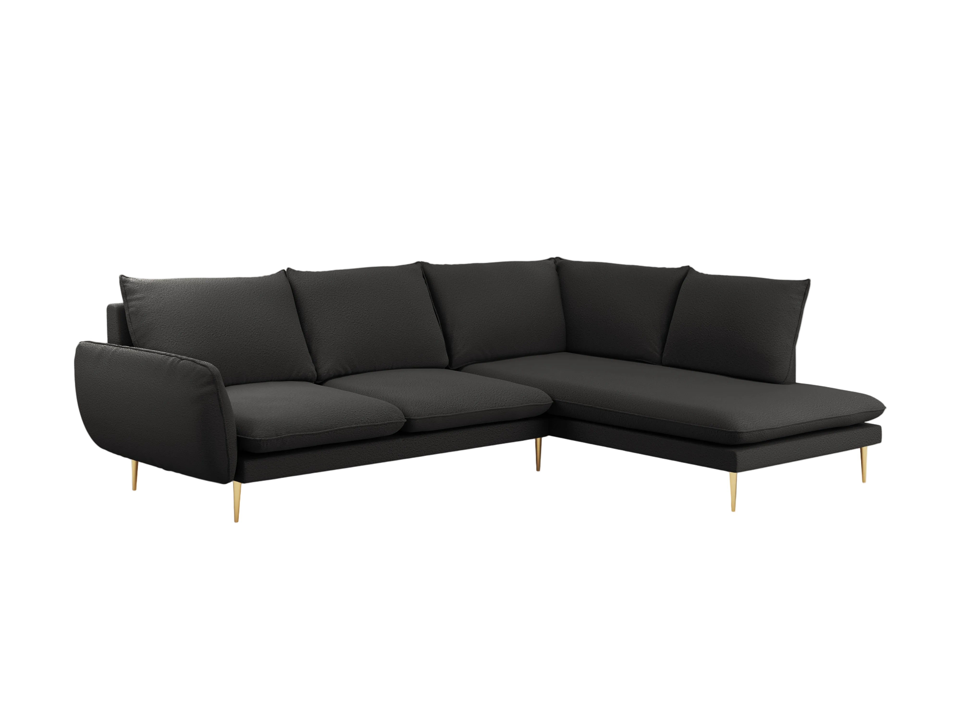 6-Person Right-Hand Corner Sofa VIENNA Black Boucle with Gold Base