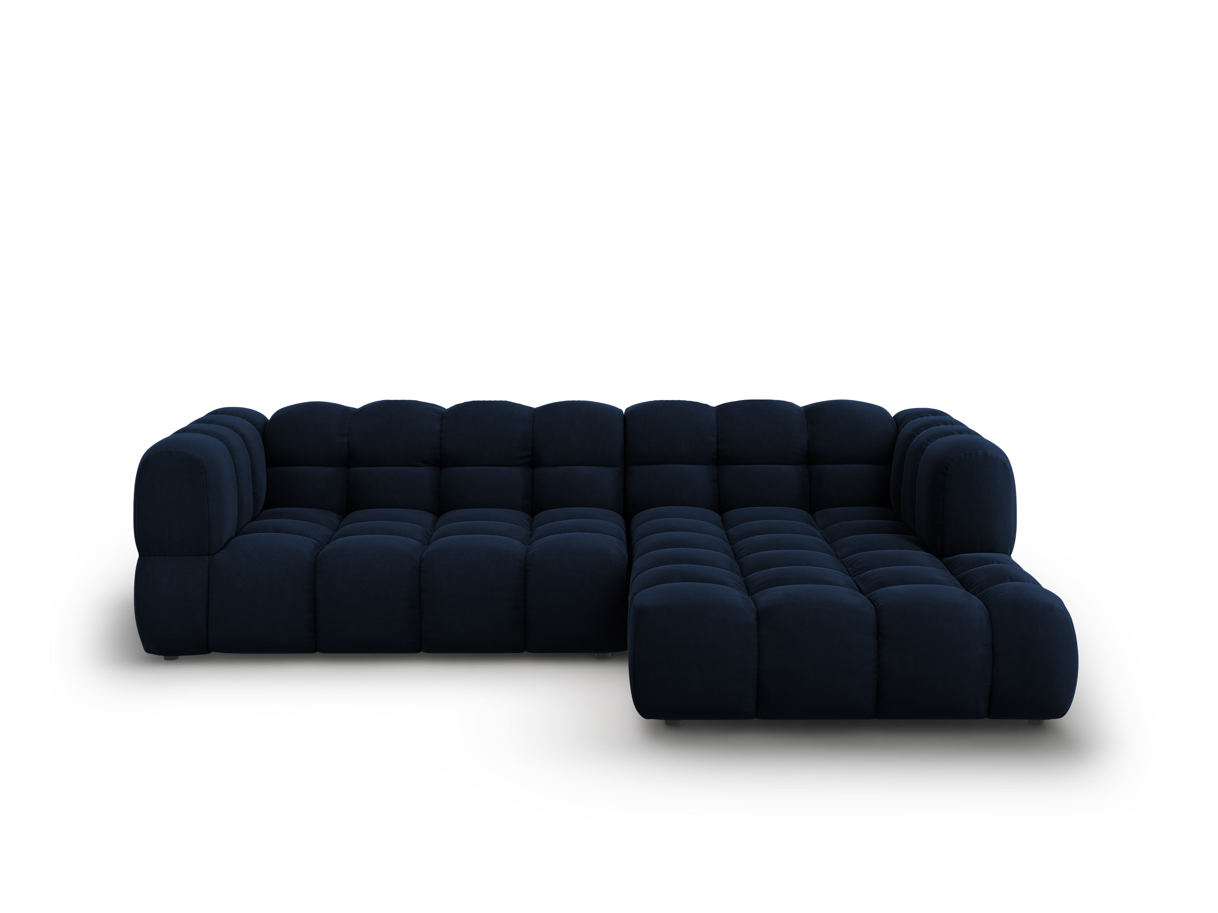Narożnik aksamitny prawostronny 3,5-osobowy SKY granat królewski Cosmopolitan Design Eye on Design