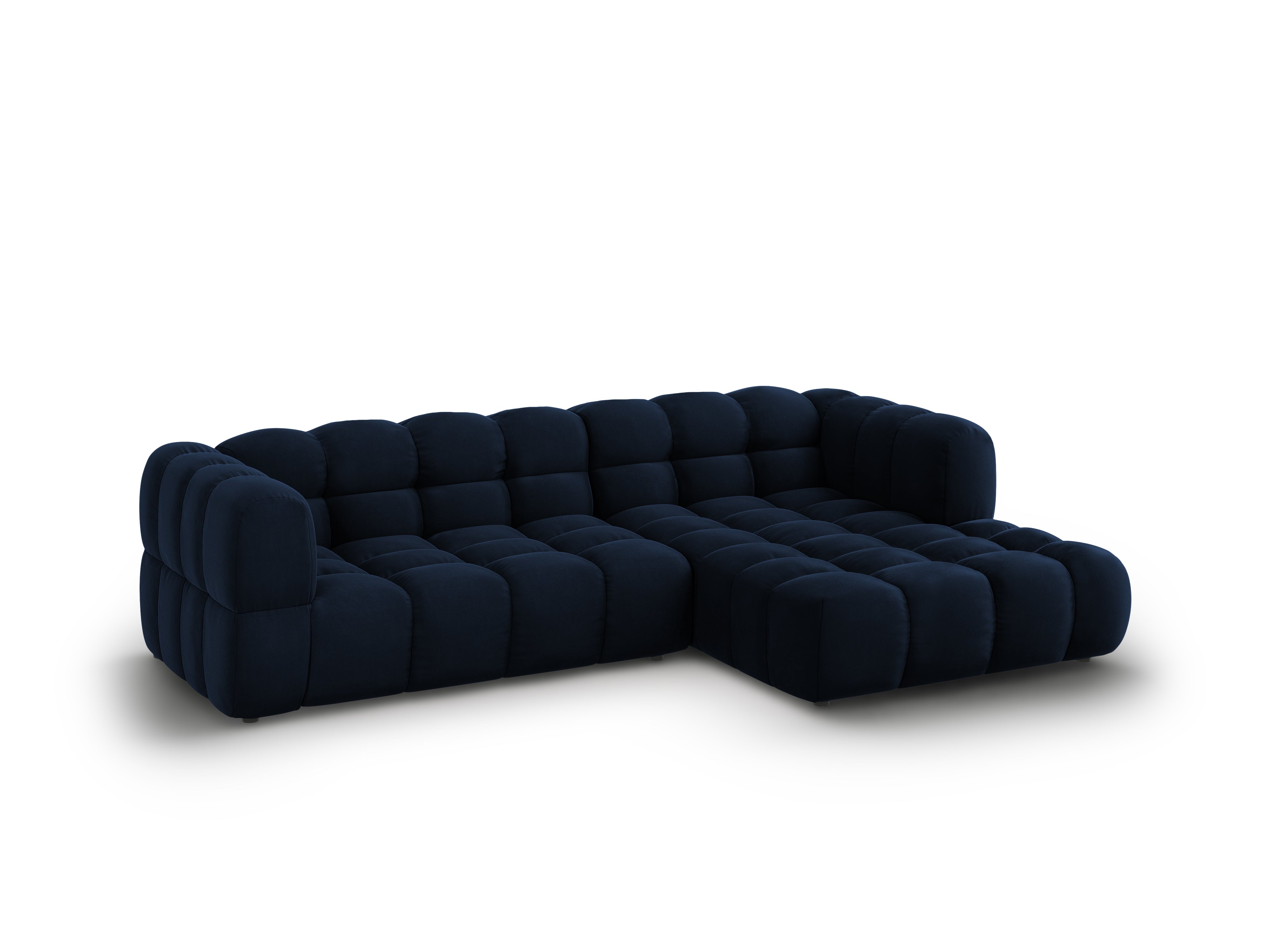 Narożnik aksamitny prawostronny 3,5-osobowy SKY granat królewski Cosmopolitan Design Eye on Design