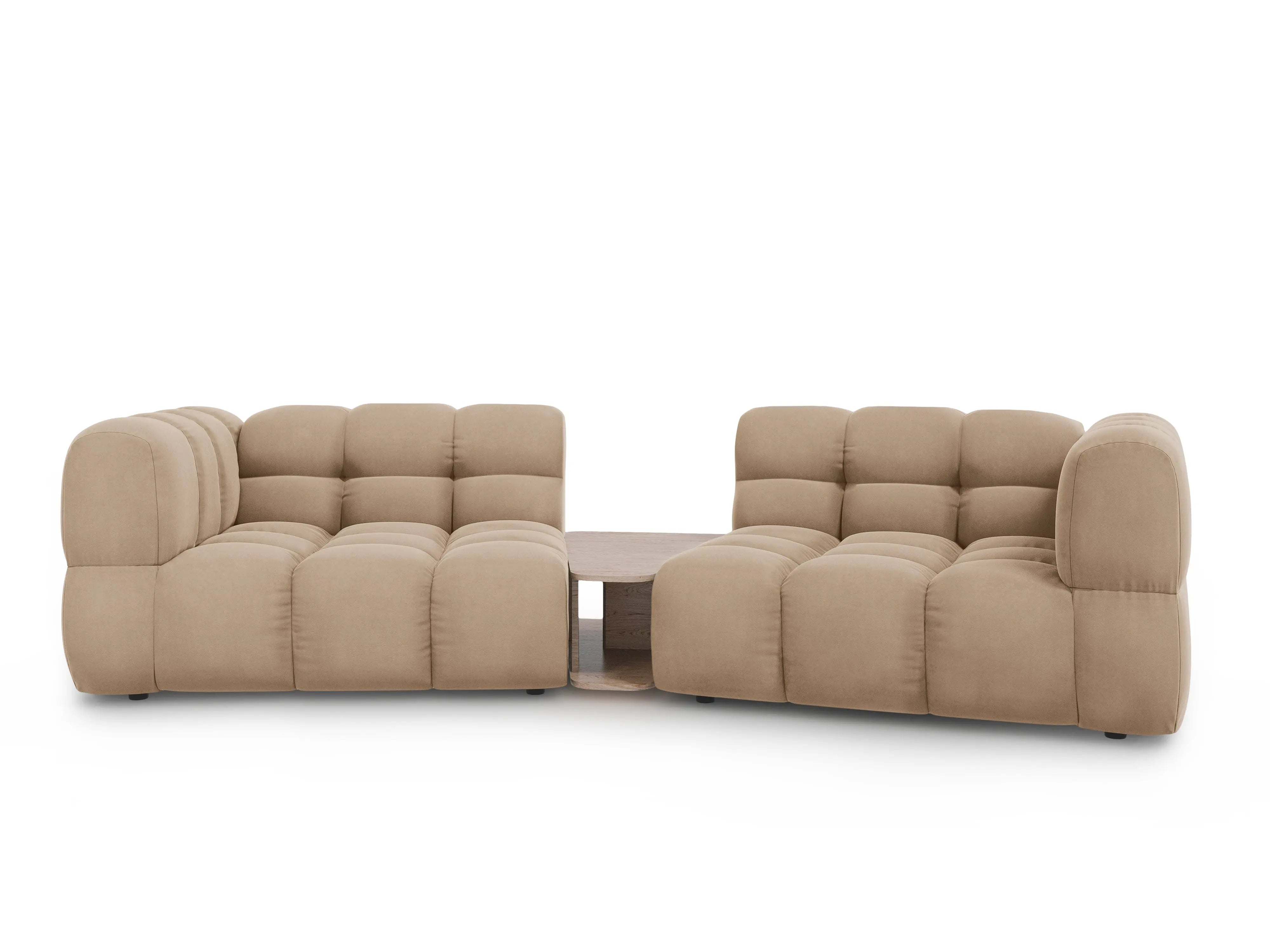 Sofa aksamitna 2-osobowa zaokrąglona ze stolikiem SKY piaskowy – Cosmopolitan Design