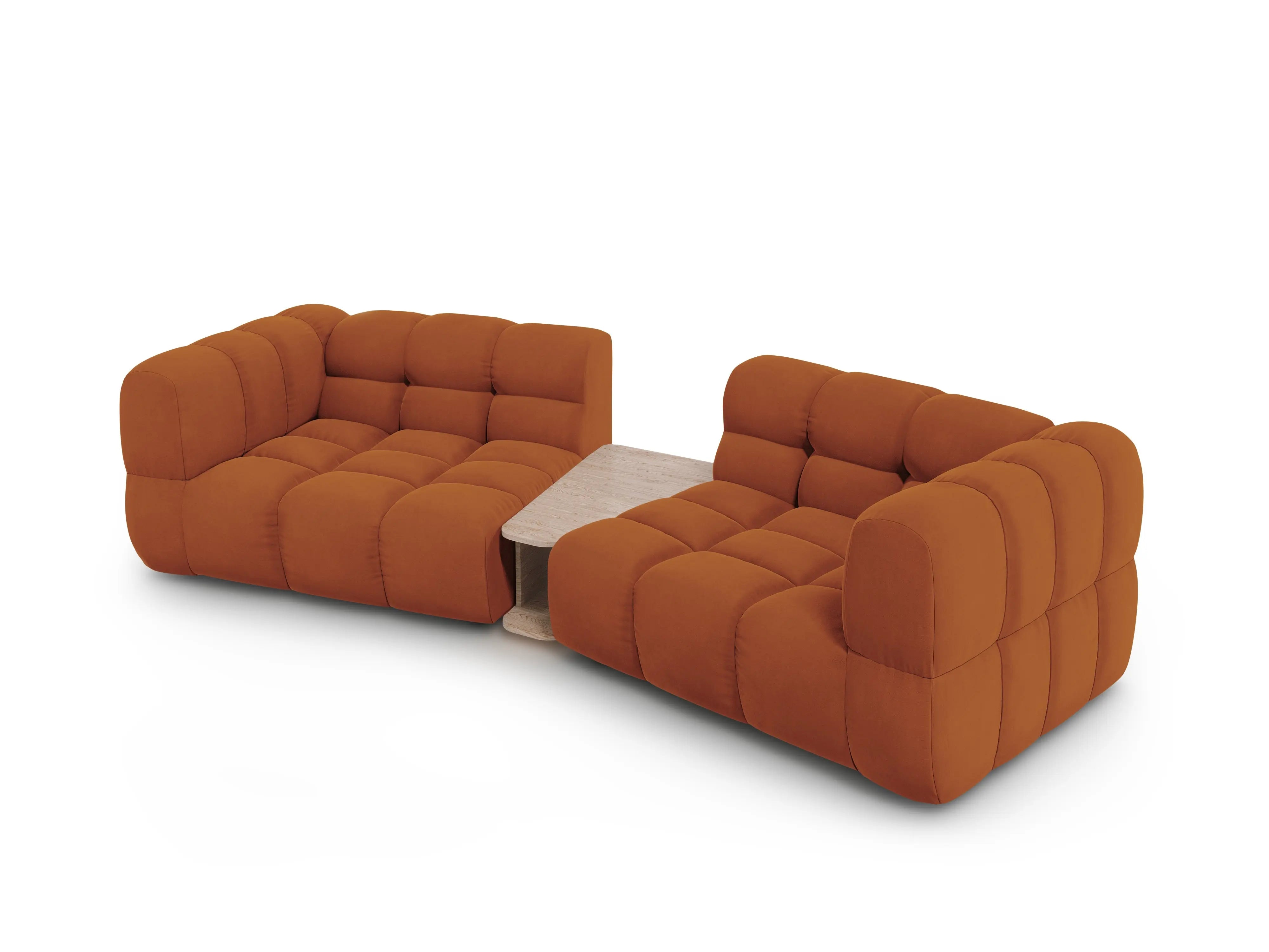 Sofa aksamitna 2-osobowa zaokrąglona ze stolikiem SKY terracotta – Cosmopolitan Design