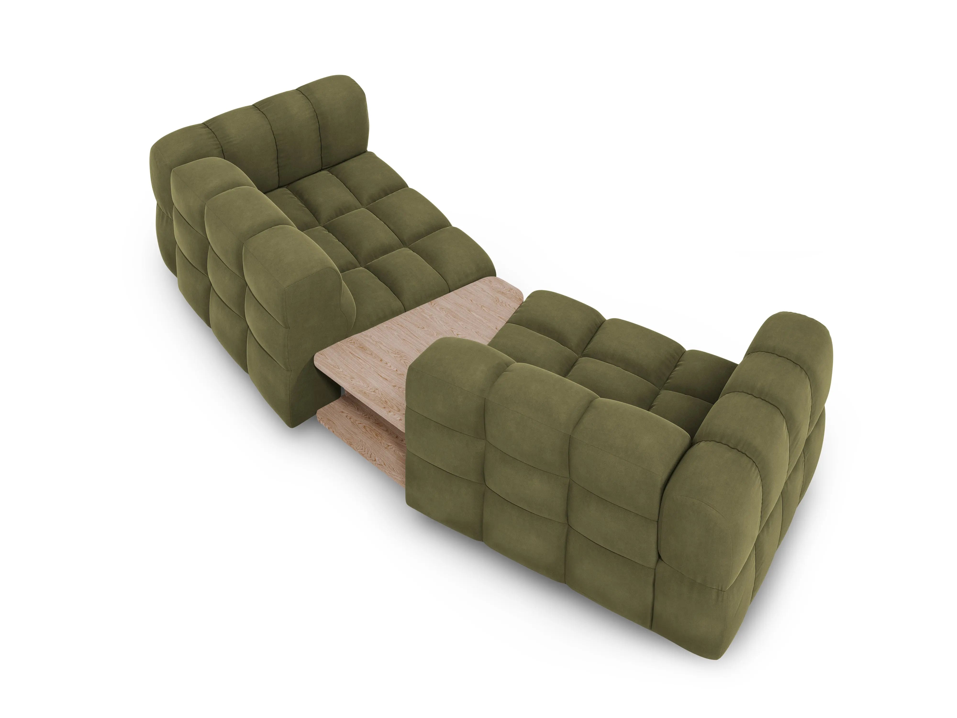 Sofa aksamitna 2-osobowa zaokrąglona ze stolikiem SKY jasnozielony – Cosmopolitan Design