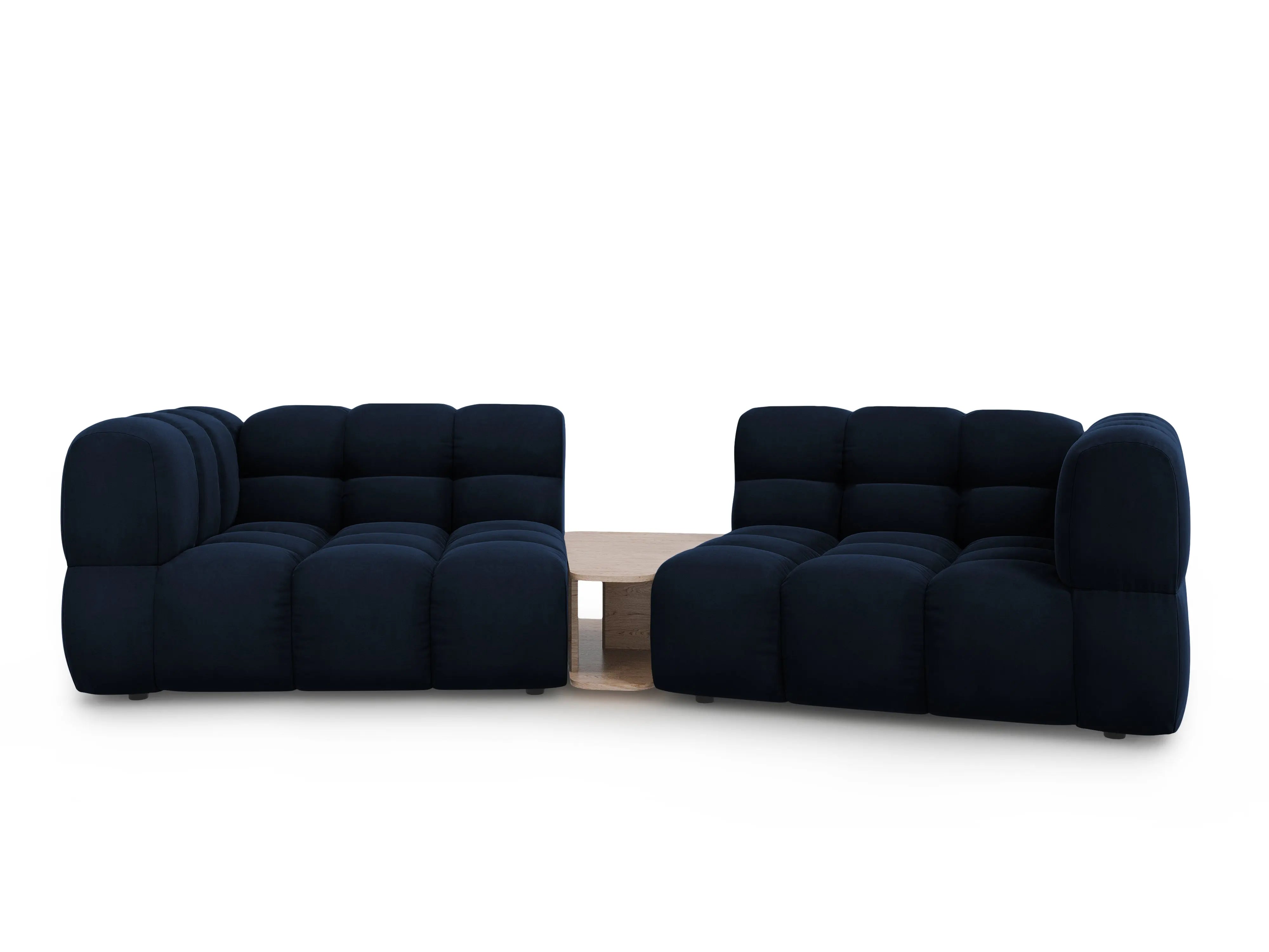 Sofa aksamitna 2-osobowa zaokrąglona ze stolikiem SKY granat królewski – Cosmopolitan Design