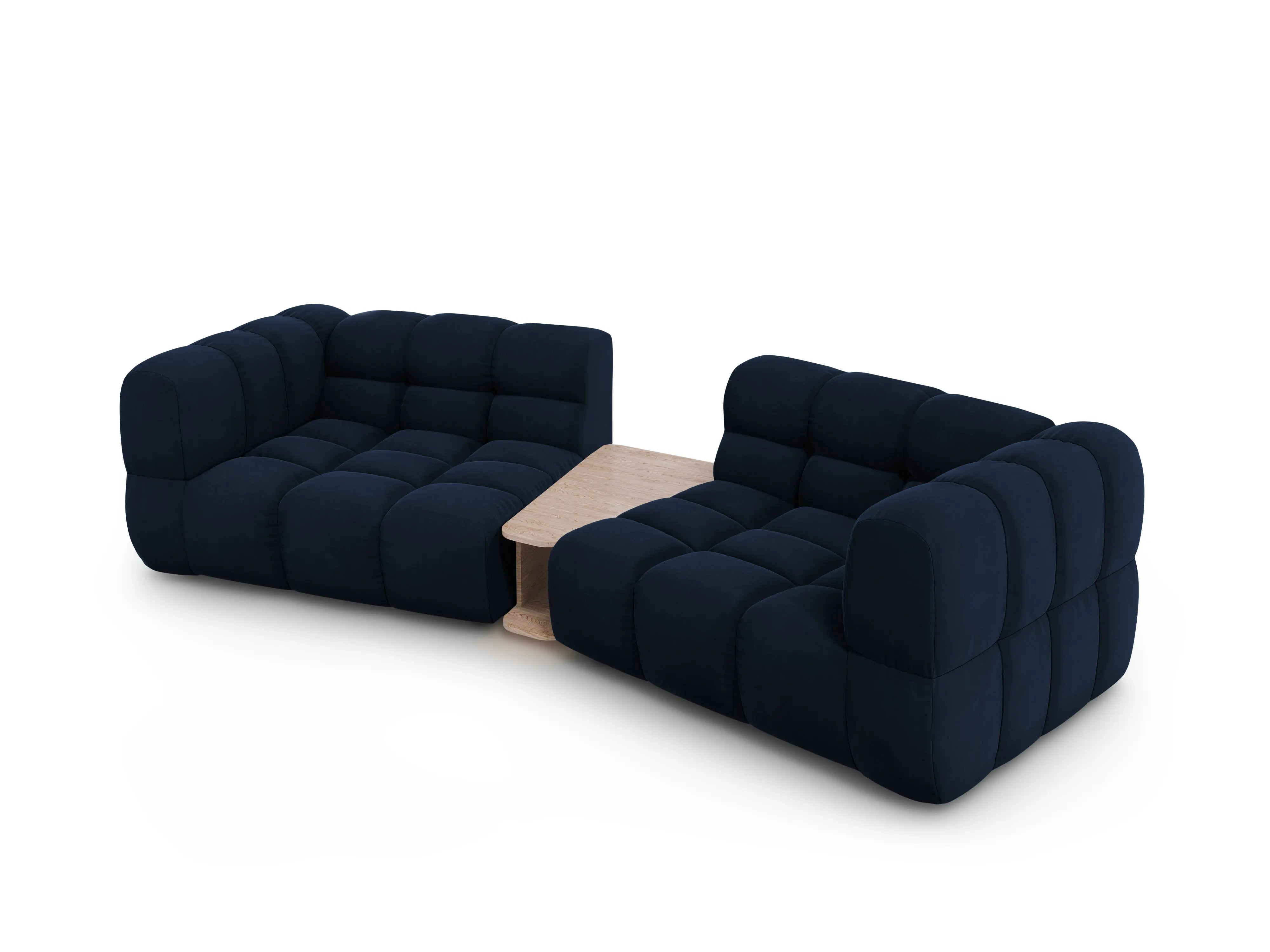 Sofa aksamitna 2-osobowa zaokrąglona ze stolikiem SKY granat królewski – Cosmopolitan Design