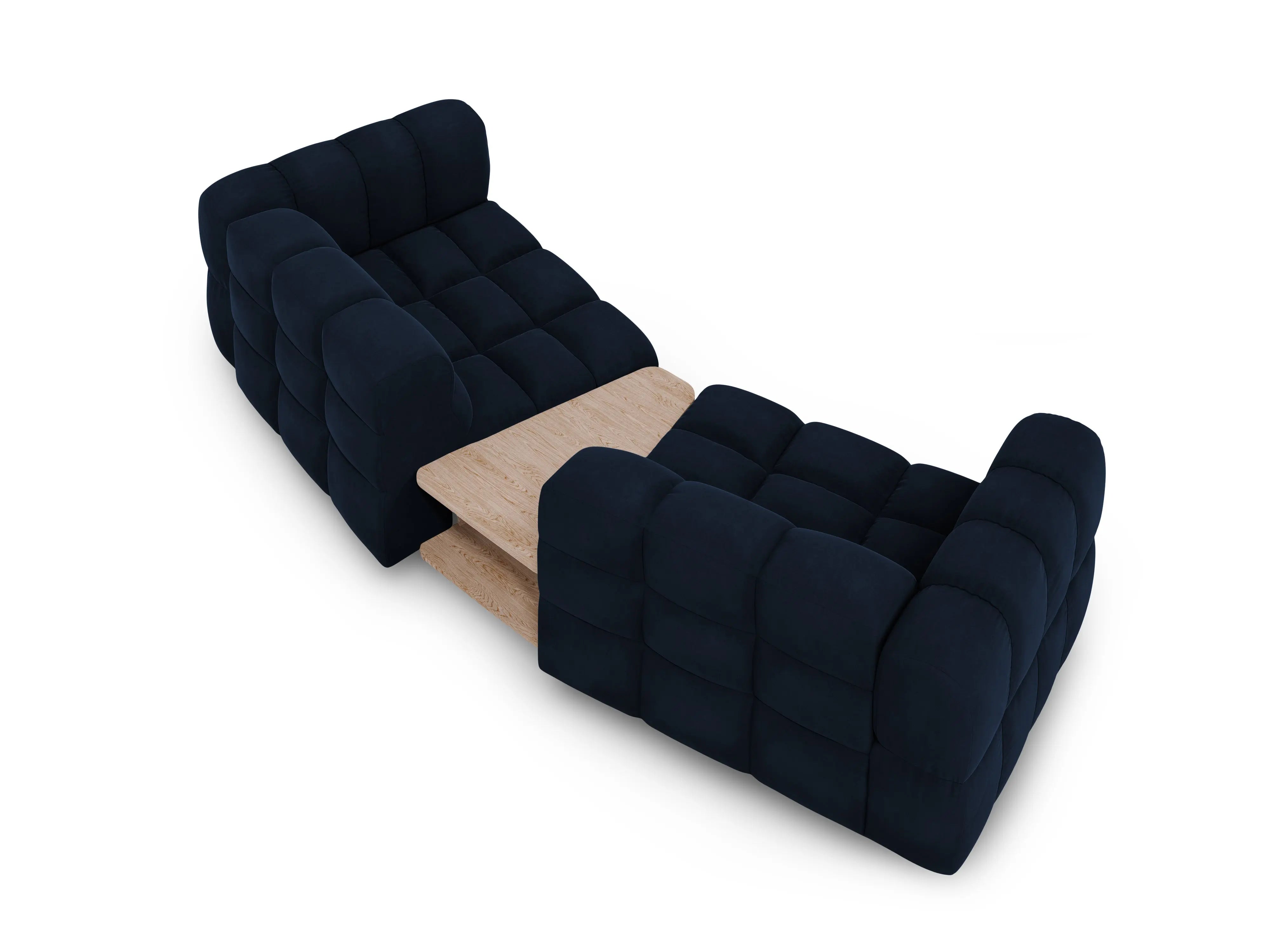 Sofa aksamitna 2-osobowa zaokrąglona ze stolikiem SKY granat królewski – Cosmopolitan Design