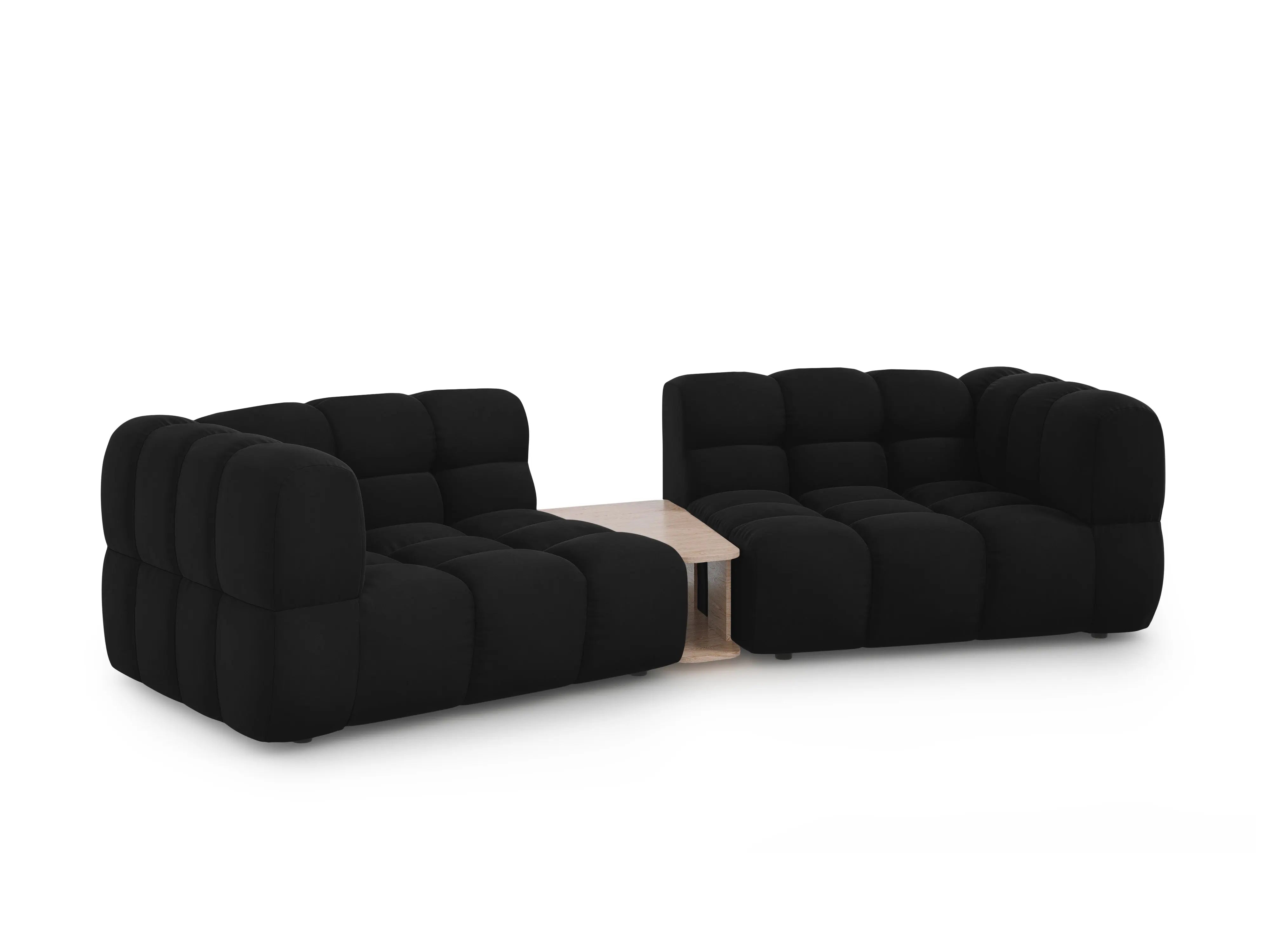 Sofa aksamitna 2-osobowa zaokrąglona ze stolikiem SKY czarny – Cosmopolitan Design