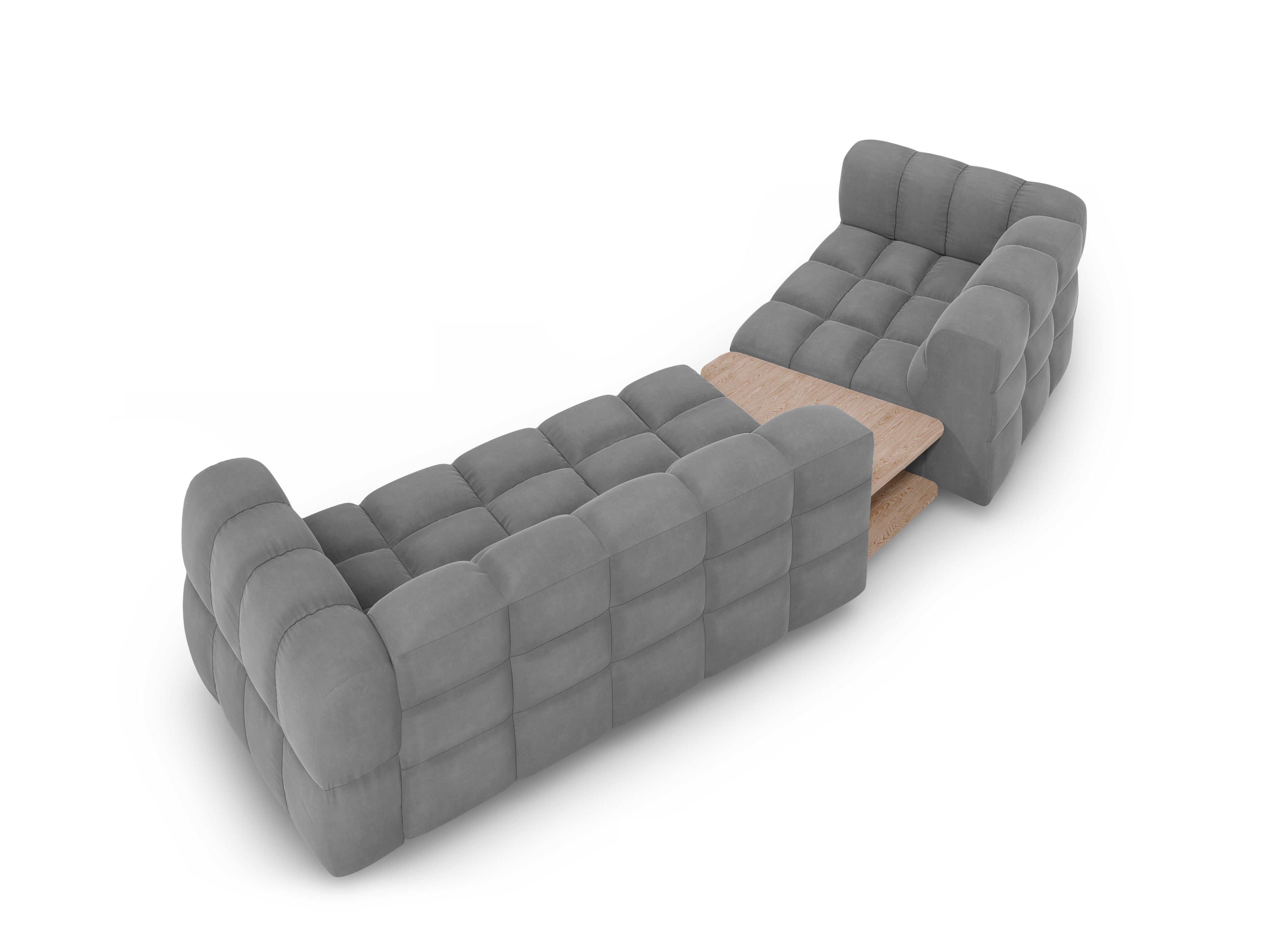 Sofa aksamitna lewostronna 3-osobowa zaokrąglona ze stolikiem SKY jasnoszary Cosmopolitan Design Eye on Design