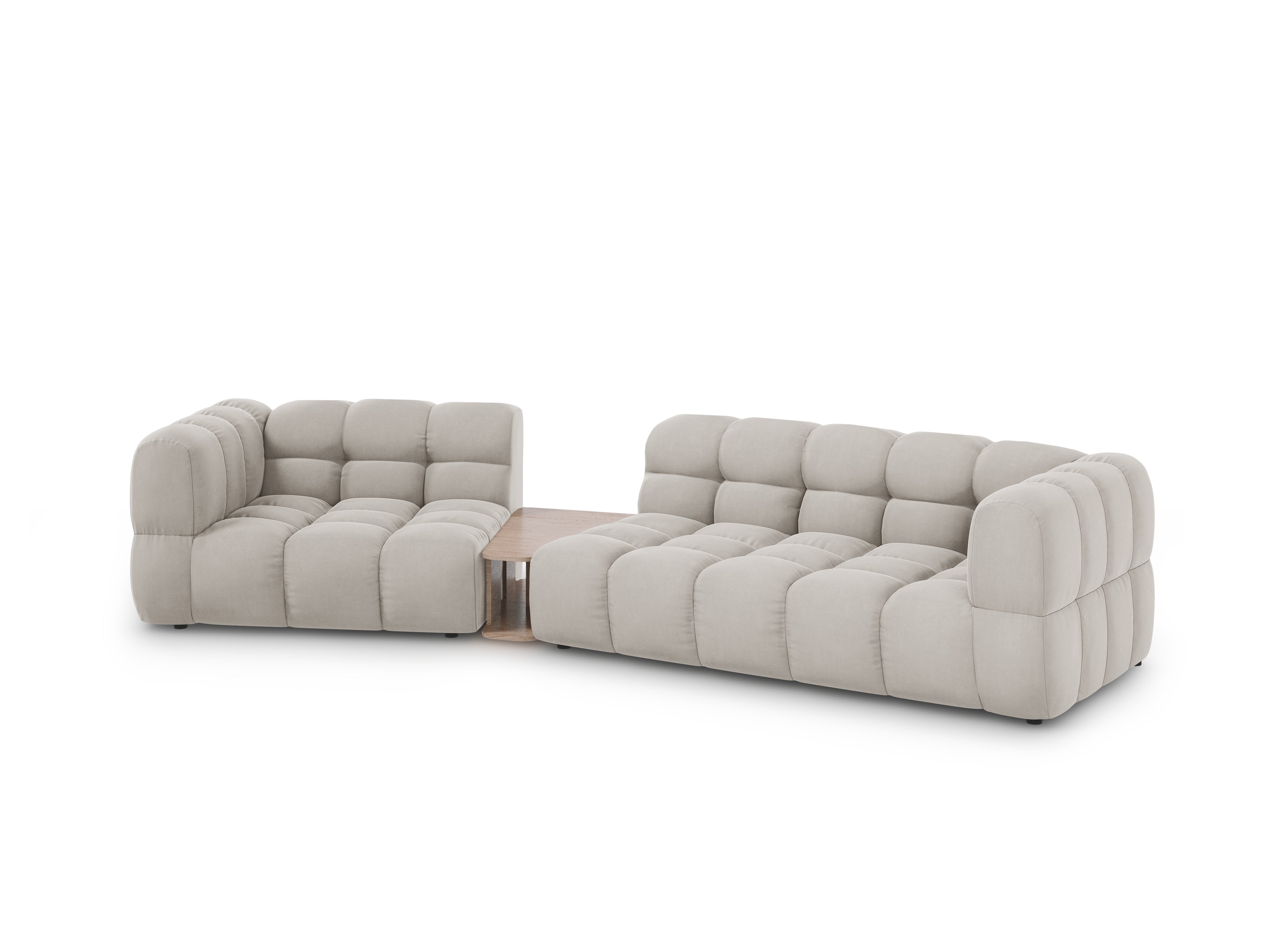 Sofa aksamitna lewostronna 3-osobowa zaokrąglona ze stolikiem SKY kość słoniowa Cosmopolitan Design Eye on Design