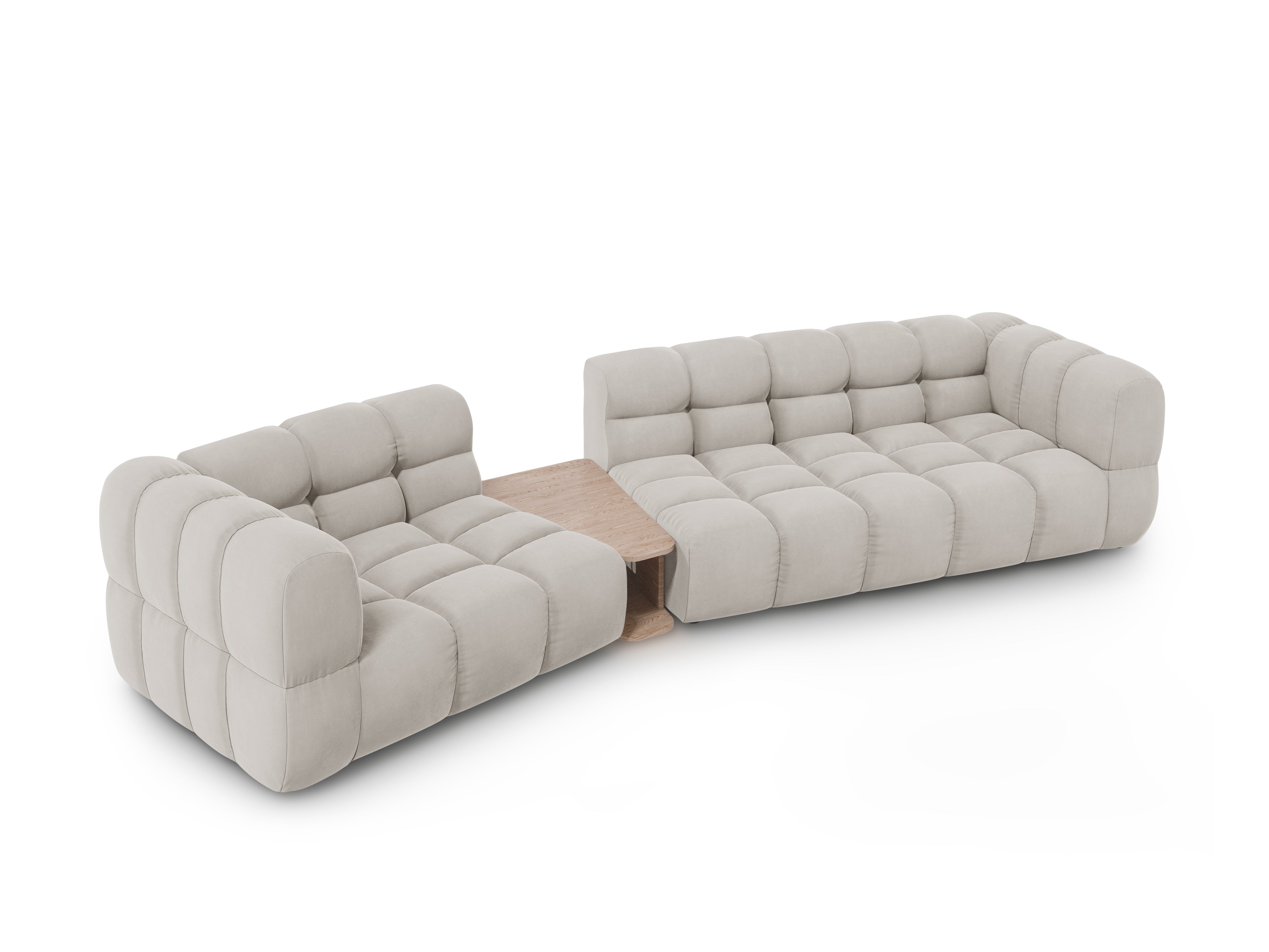 Sofa aksamitna lewostronna 3-osobowa zaokrąglona ze stolikiem SKY kość słoniowa Cosmopolitan Design Eye on Design