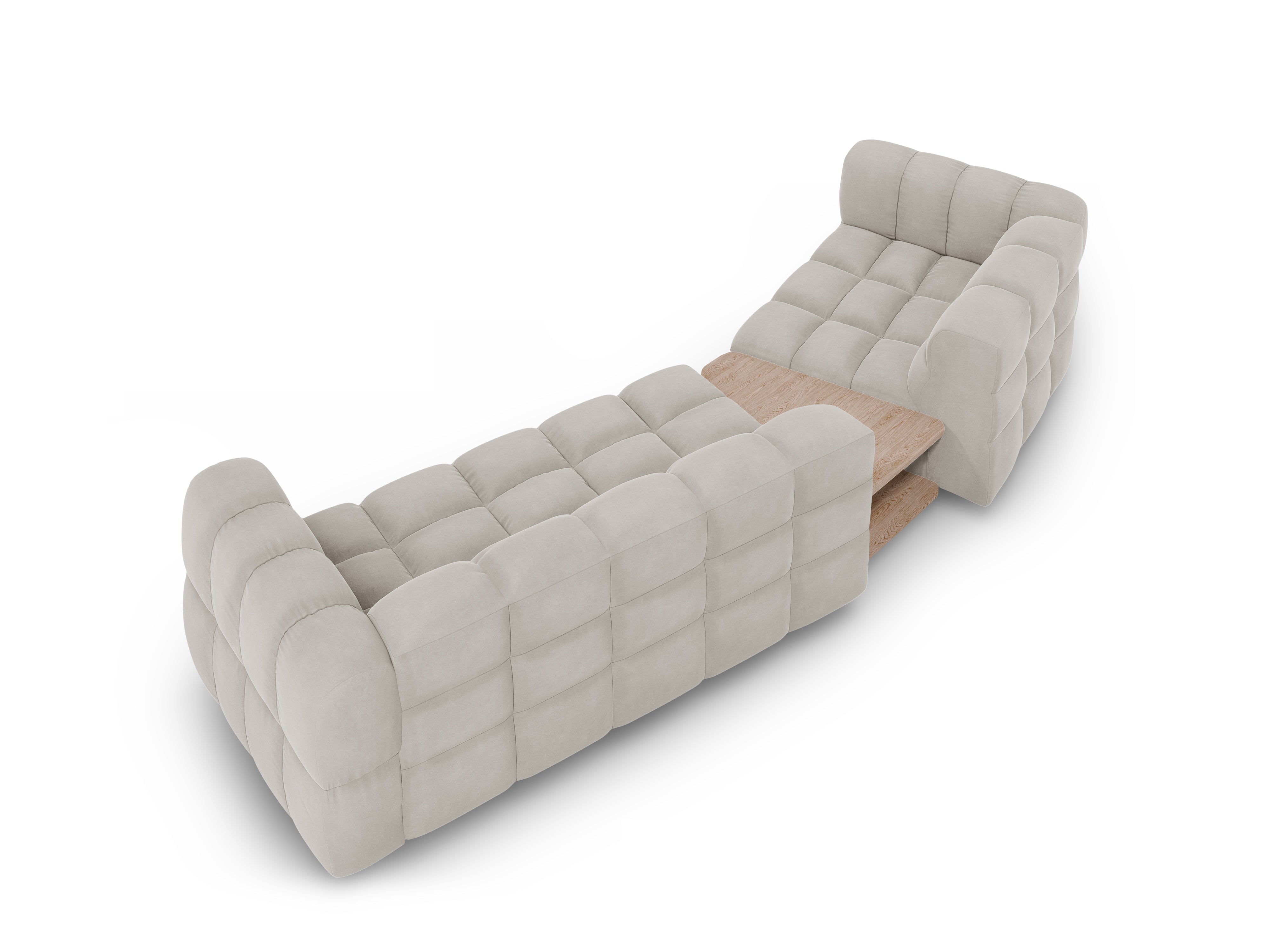 Sofa aksamitna lewostronna 3-osobowa zaokrąglona ze stolikiem SKY kość słoniowa Cosmopolitan Design Eye on Design