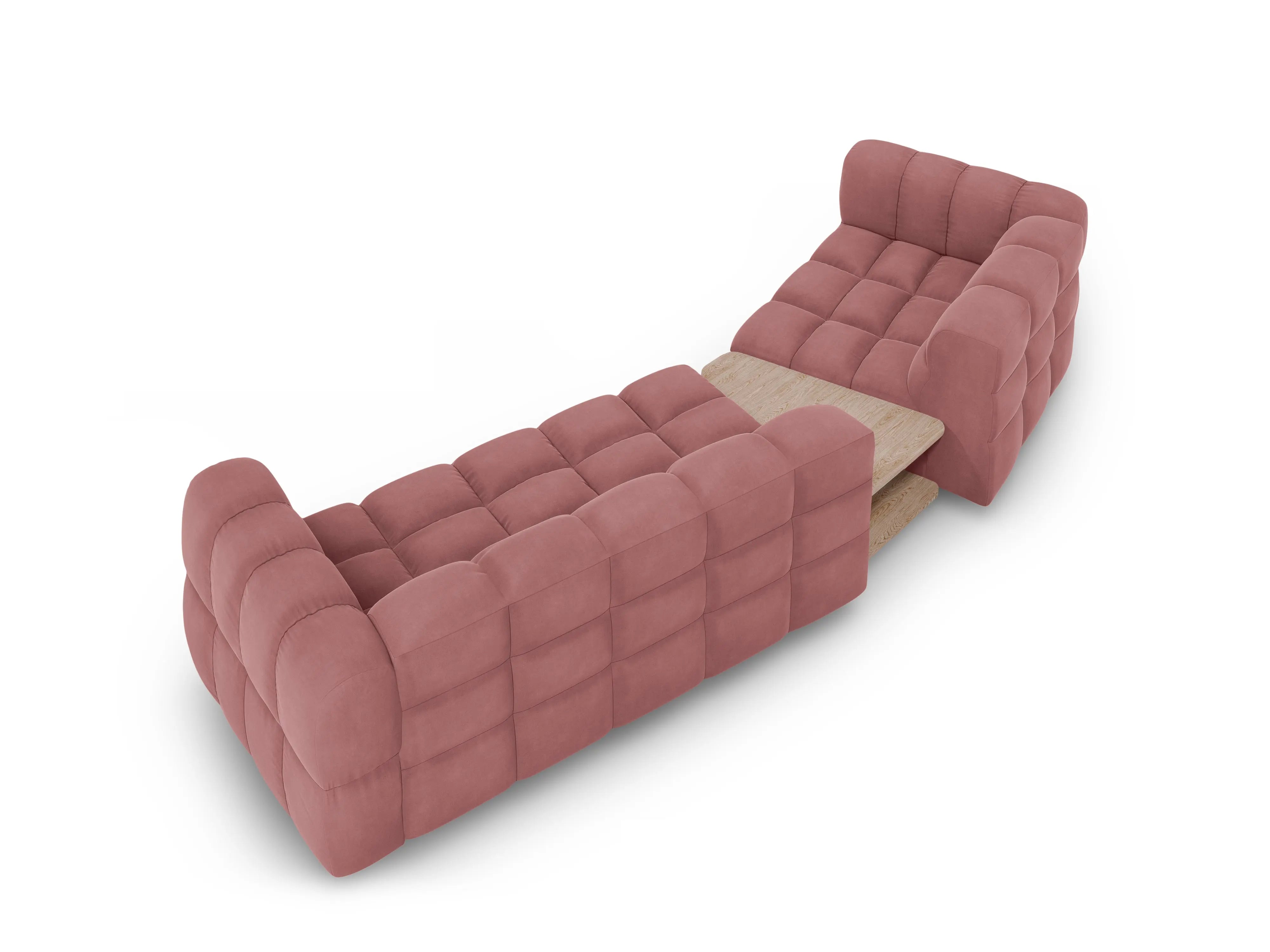 Sofa aksamitna lewostronna 3-osobowa zaokrąglona ze stolikiem SKY łososiowy – Cosmopolitan Design