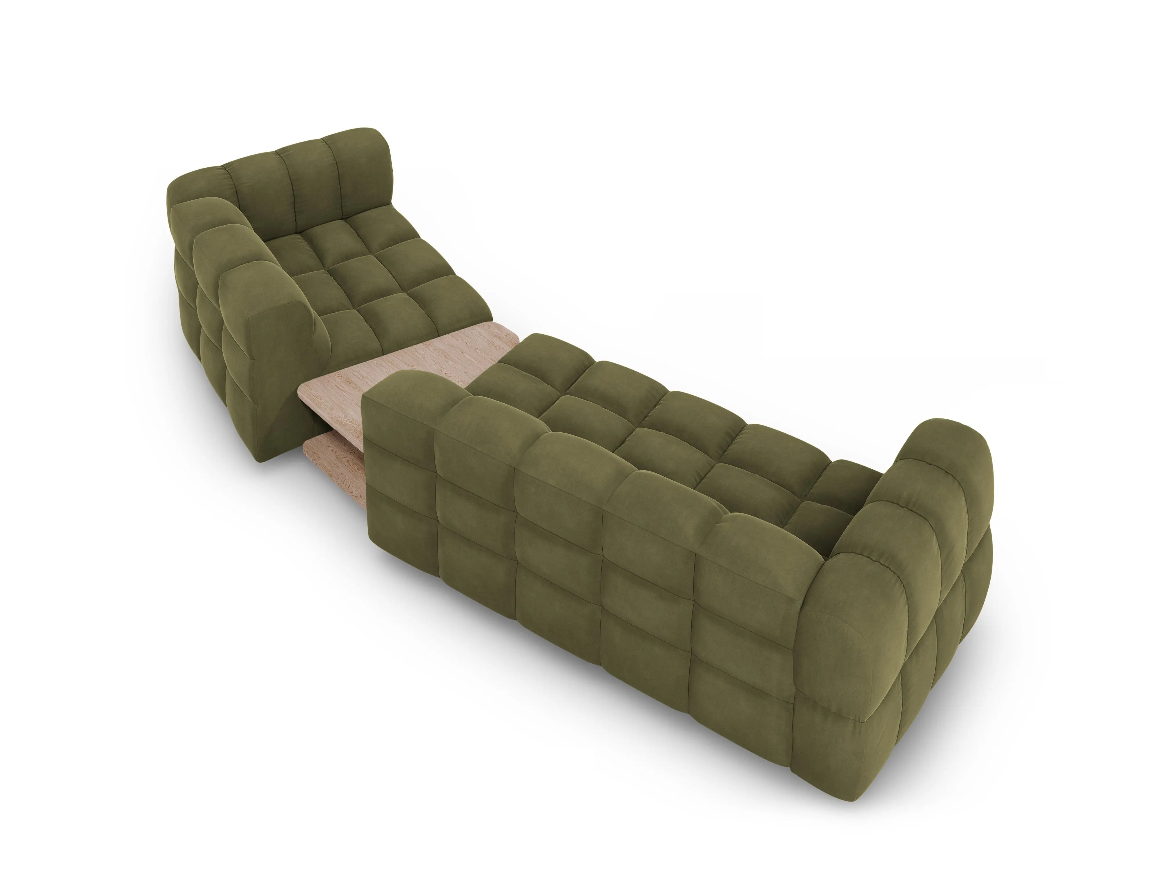 Sofa aksamitna prawostronna 3-osobowa zaokrąglona ze stolikiem SKY jasnozielony – Cosmopolitan Design