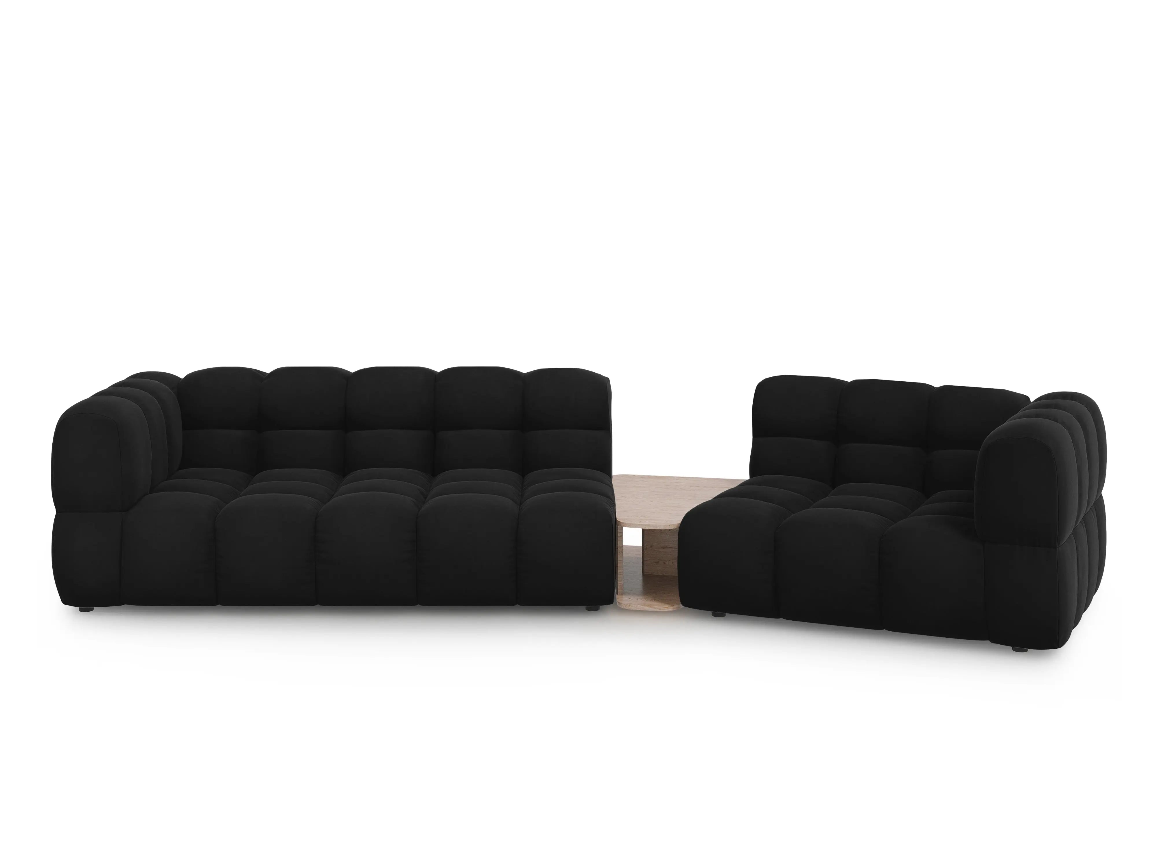 Sofa aksamitna prawostronna 3-osobowa zaokrąglona ze stolikiem SKY czarny – Cosmopolitan Design