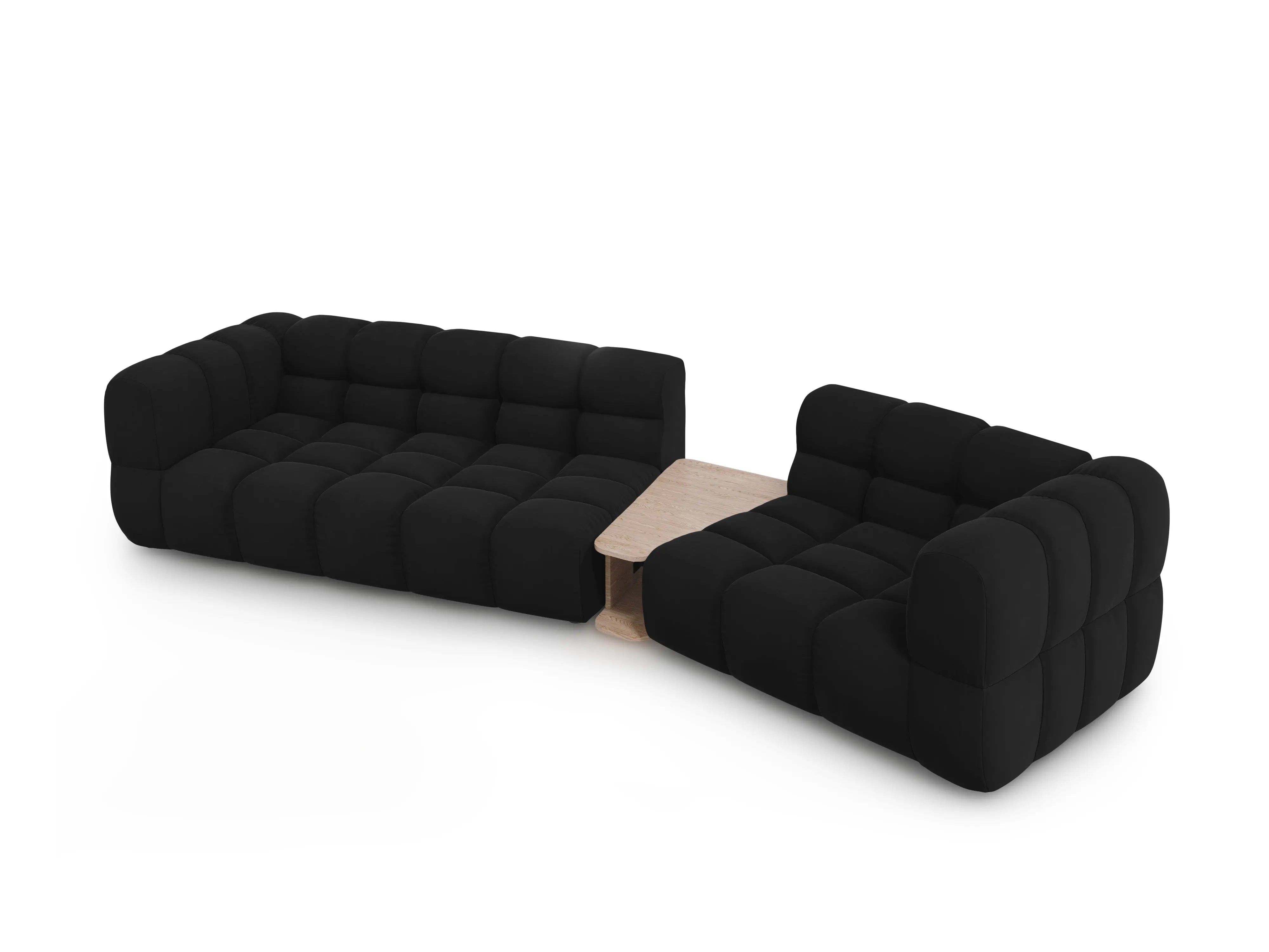Sofa aksamitna prawostronna 3-osobowa zaokrąglona ze stolikiem SKY czarny – Cosmopolitan Design