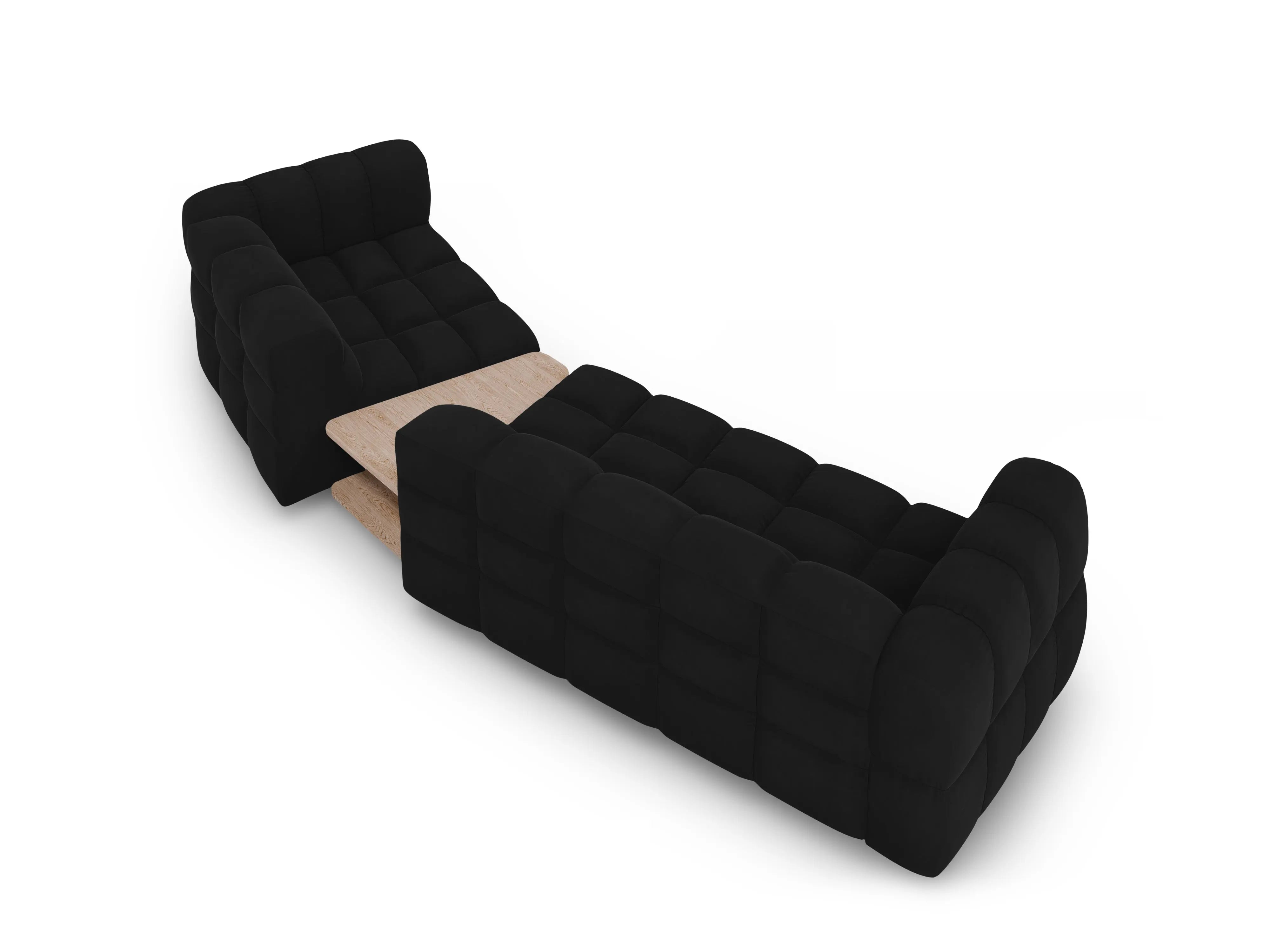 Sofa aksamitna prawostronna 3-osobowa zaokrąglona ze stolikiem SKY czarny – Cosmopolitan Design