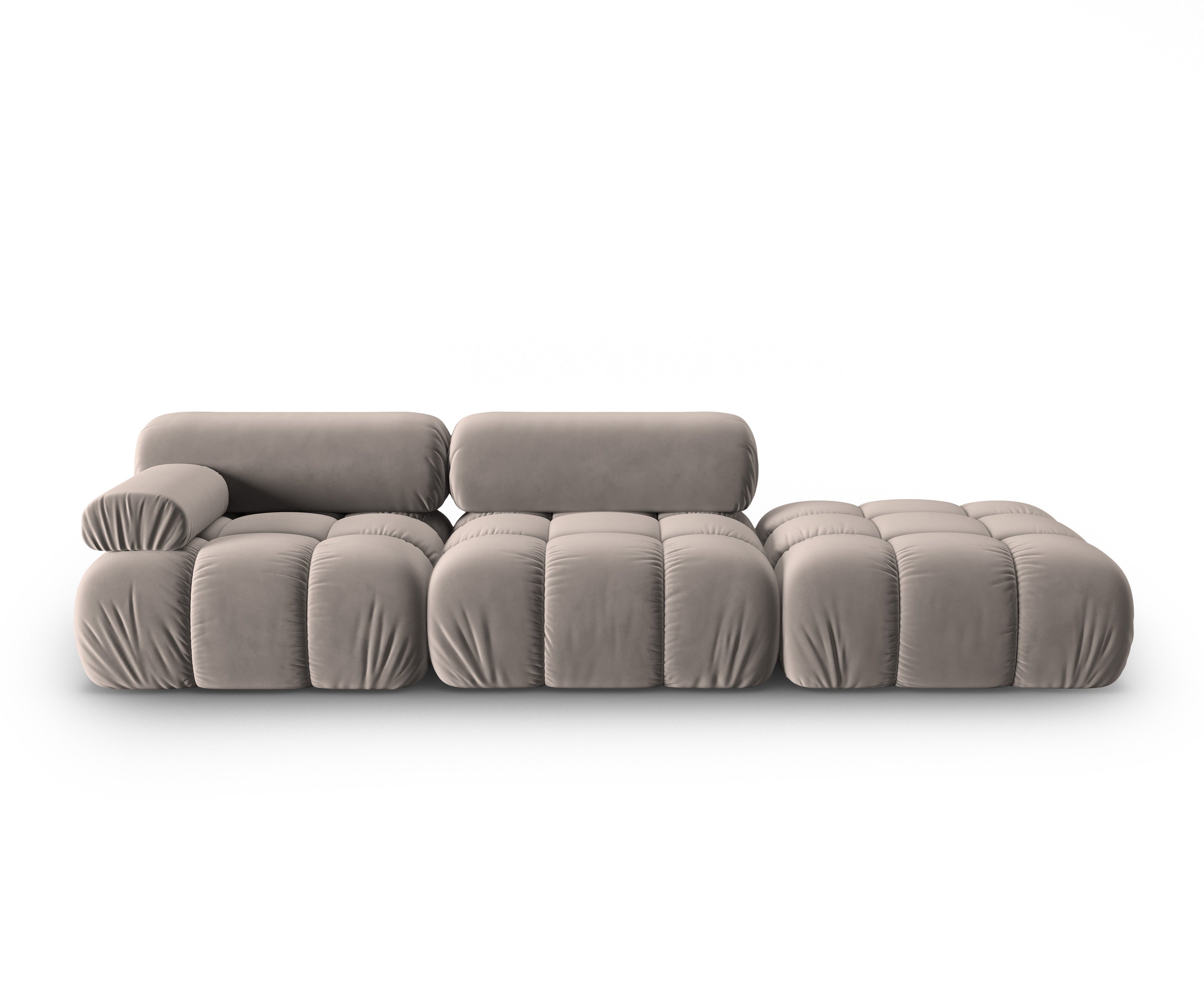 Sofa aus Samt, 3-Sitzer, offene rechte Seite, CORTINA in Cappuccino.
