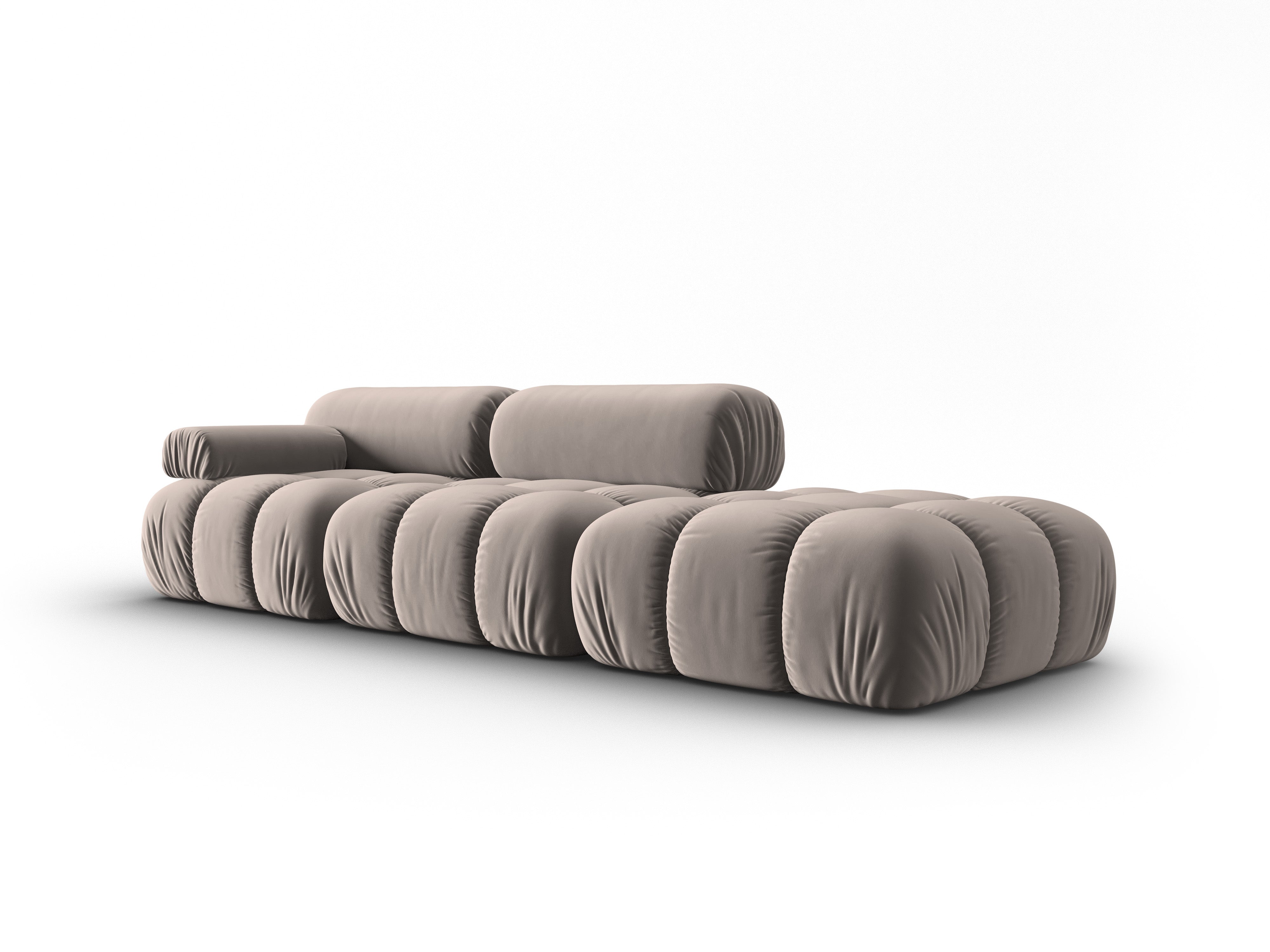 Sofa aus Samt, 3-Sitzer, offene rechte Seite, CORTINA in Cappuccino.