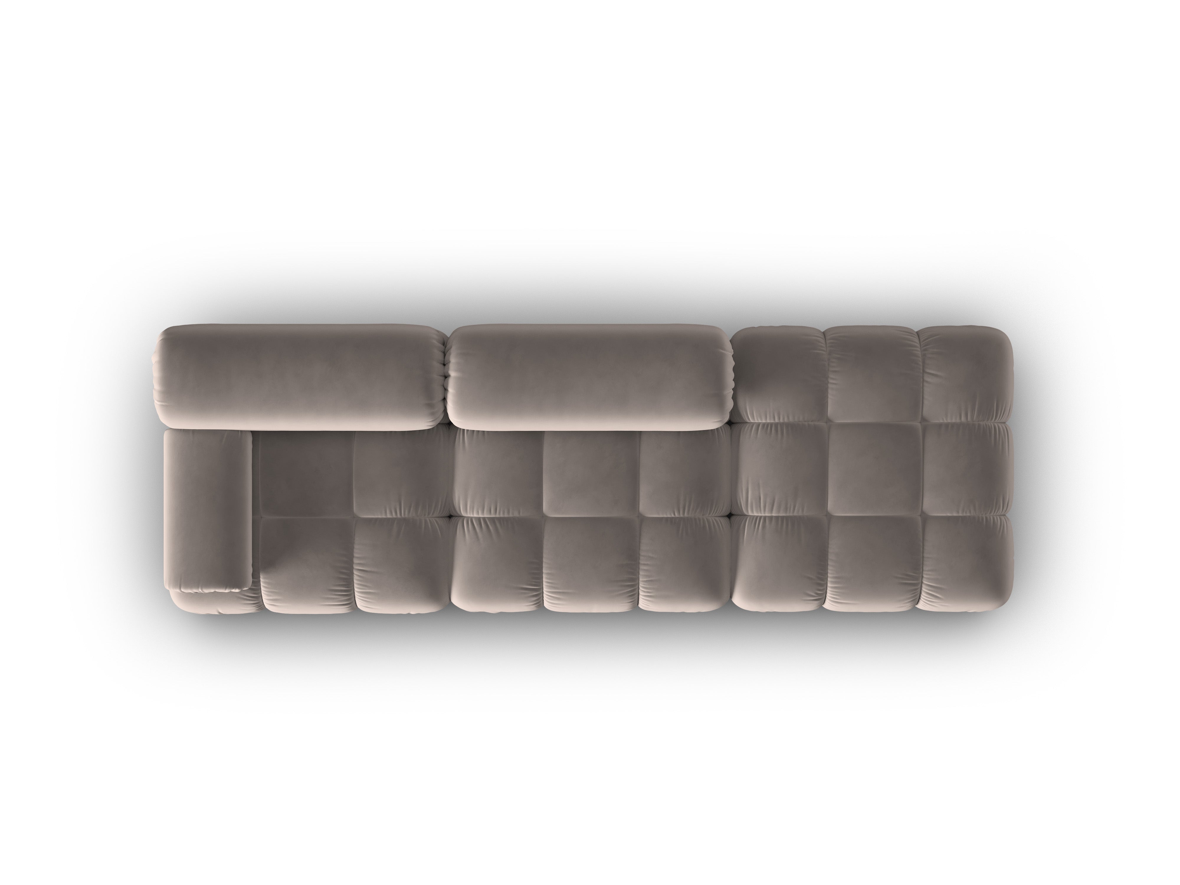 Sofa aus Samt, 3-Sitzer, offene rechte Seite, CORTINA in Cappuccino.
