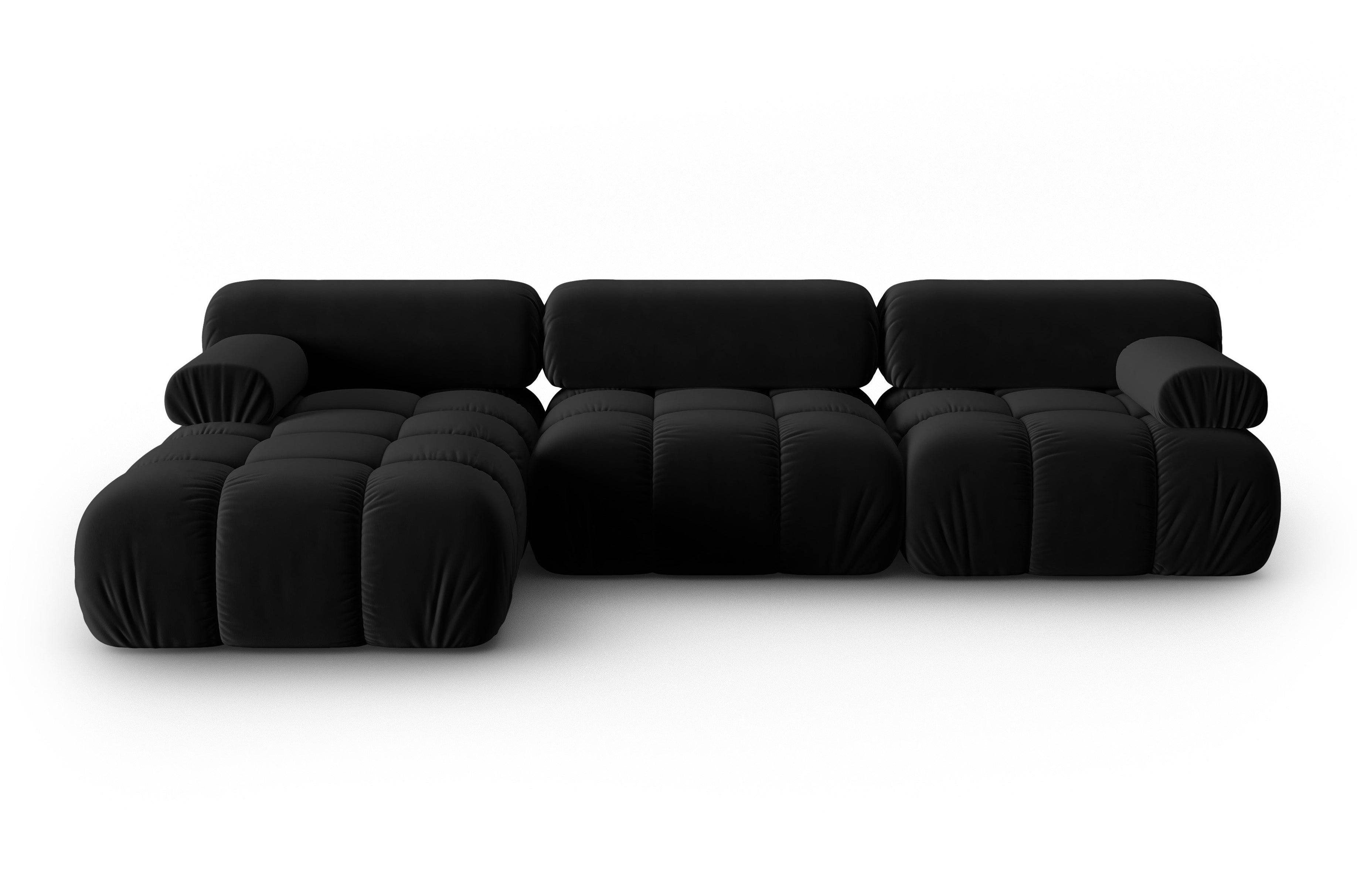 Black Velvet Left-Handed 4-Seater Corner Sofa CORTINA
