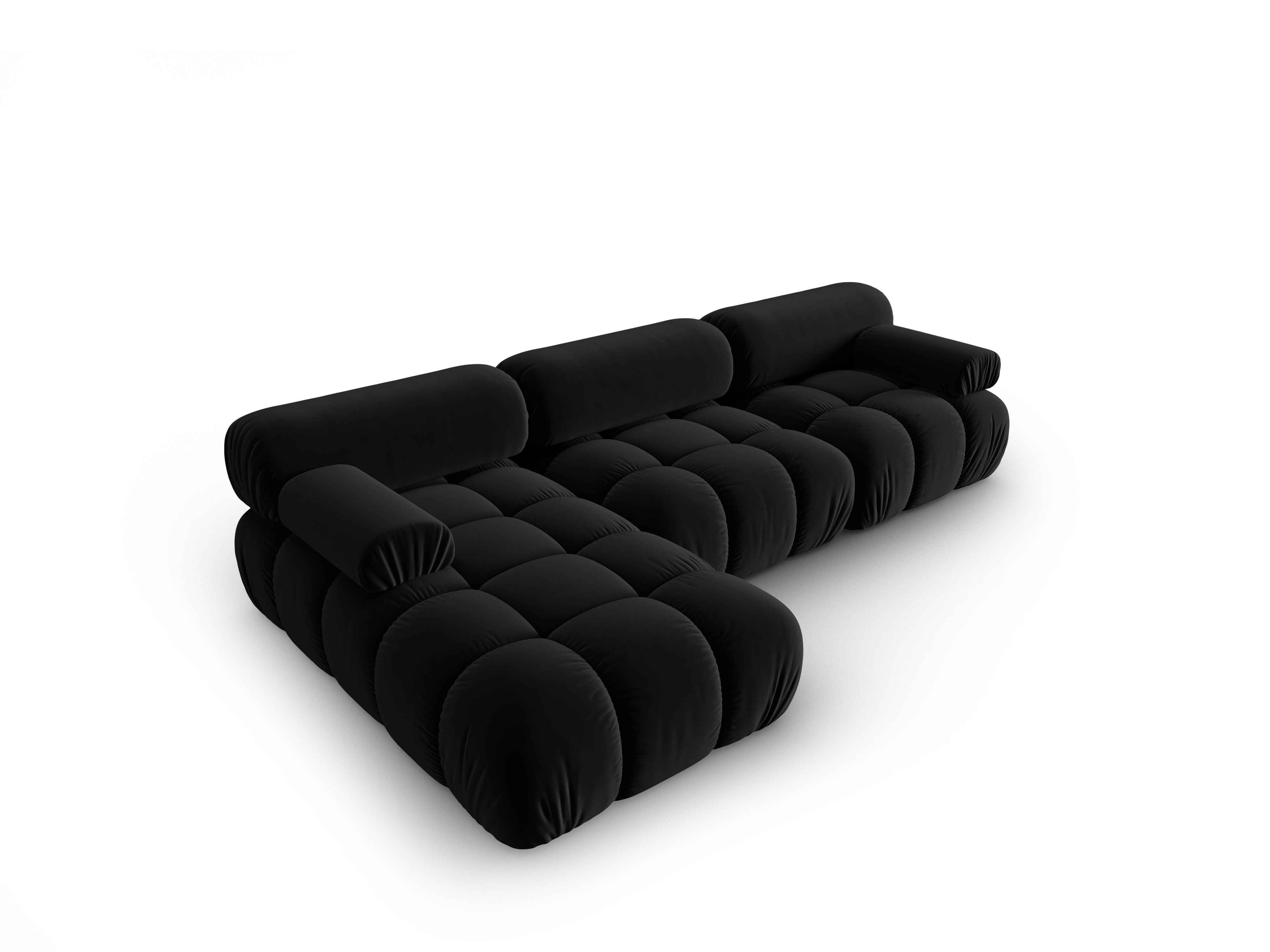 Black Velvet Left-Handed 4-Seater Corner Sofa CORTINA