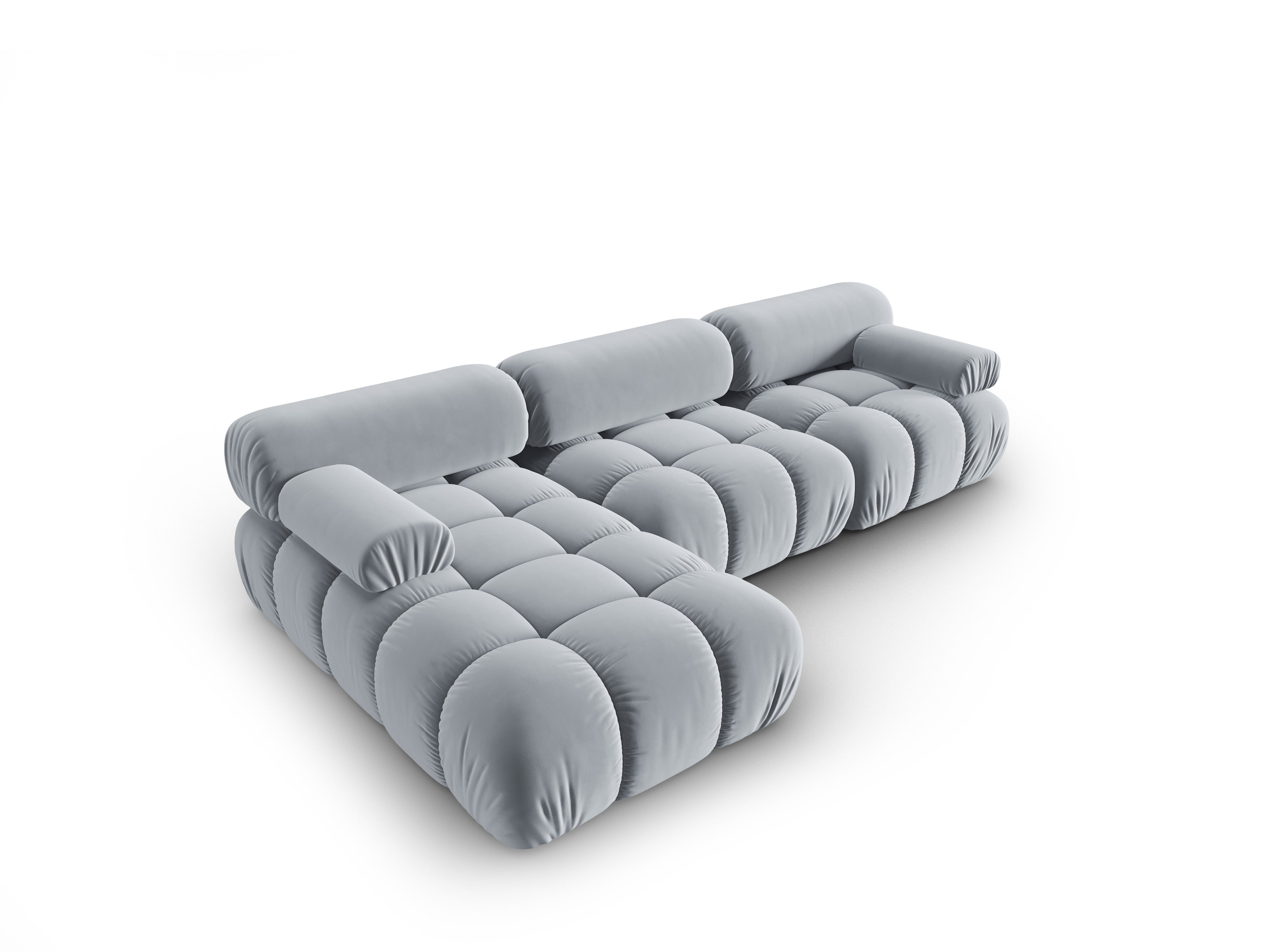 Velvet Corner Sofa for 4 People, Left Side, CORTINA, Light Blue