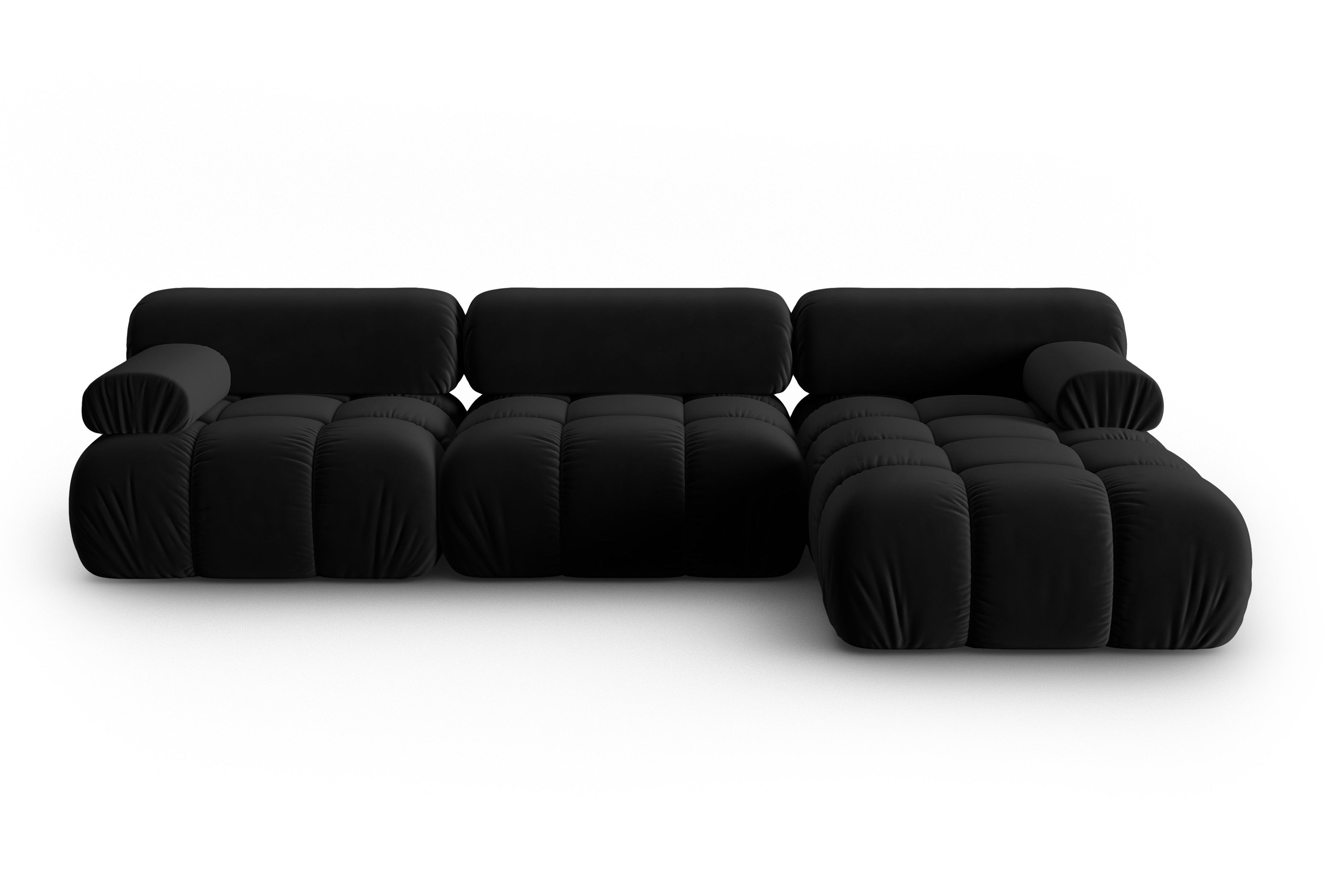 Black Velvet Corner Sofa for 4 People, Right Side, CORTINA