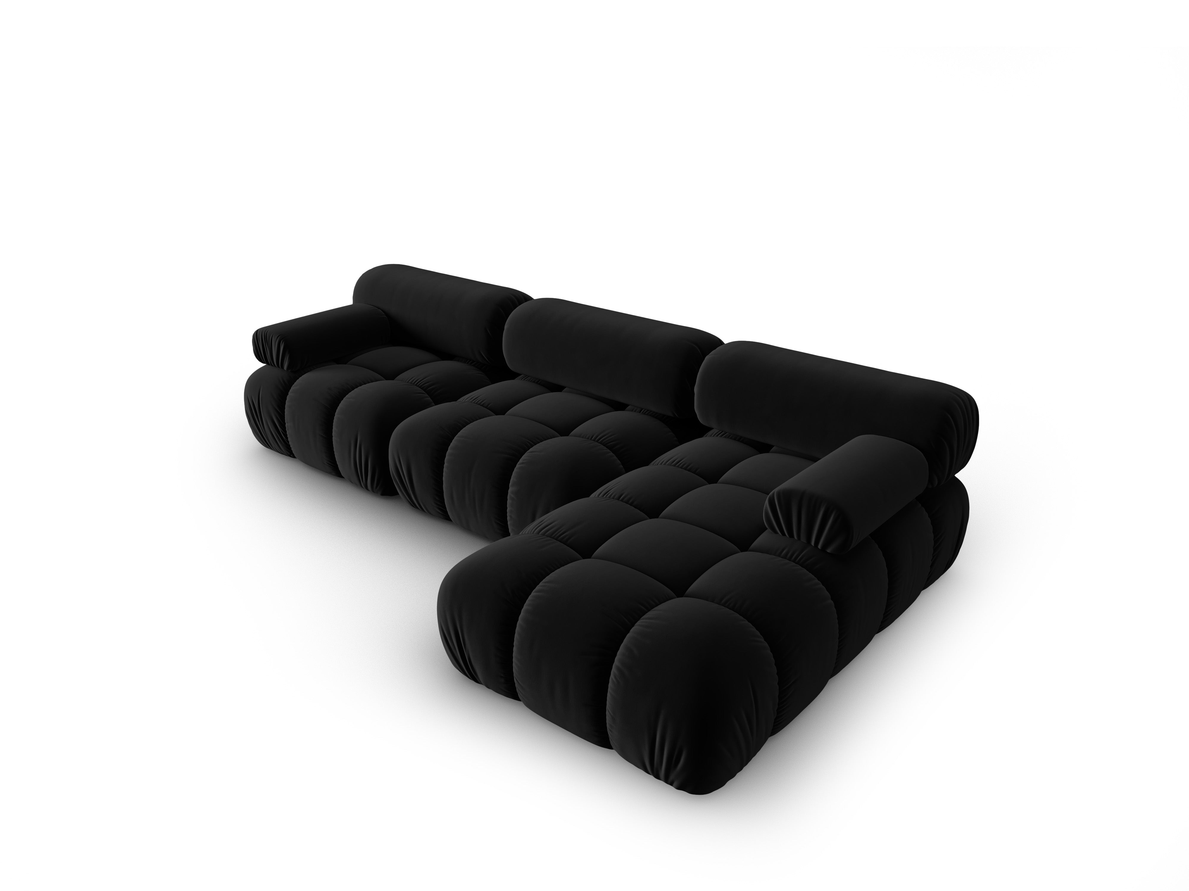 Black Velvet Corner Sofa for 4 People, Right Side, CORTINA