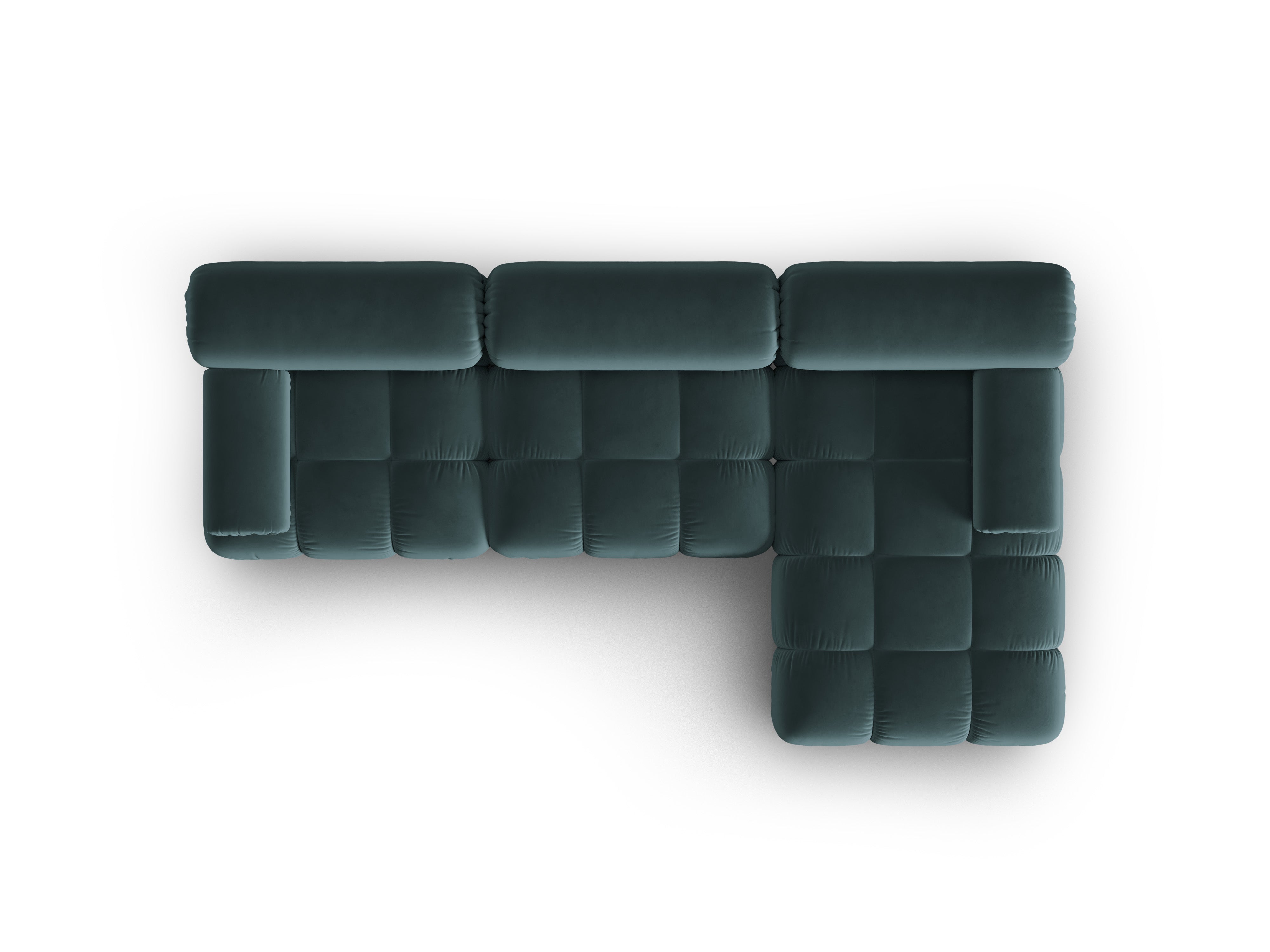 Samt-Ecksofa für 4 Personen, rechts CORTINA in Türkis
