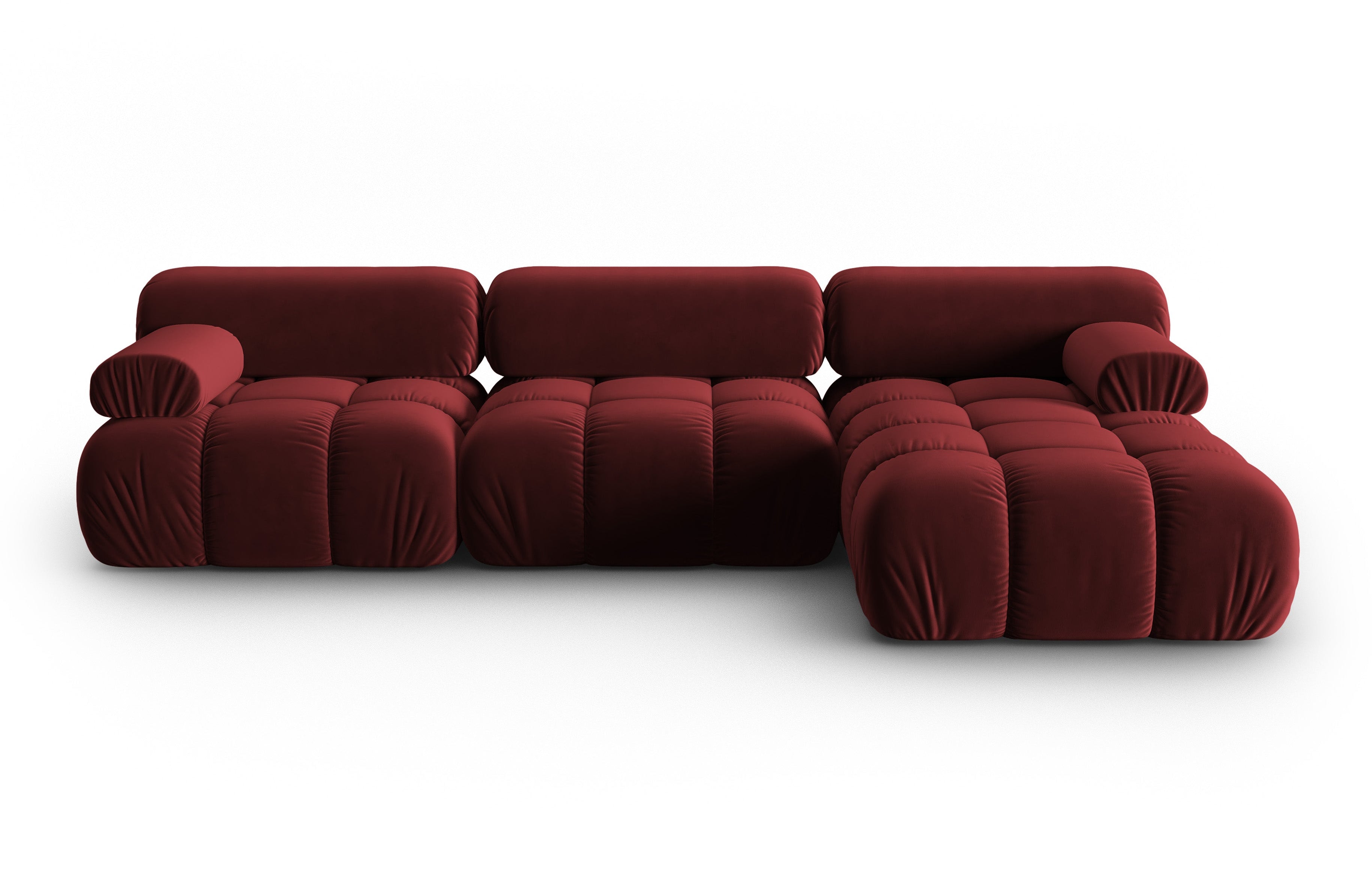Samt-Ecksofa für 4 Personen, rechts CORTINA, weinrot
