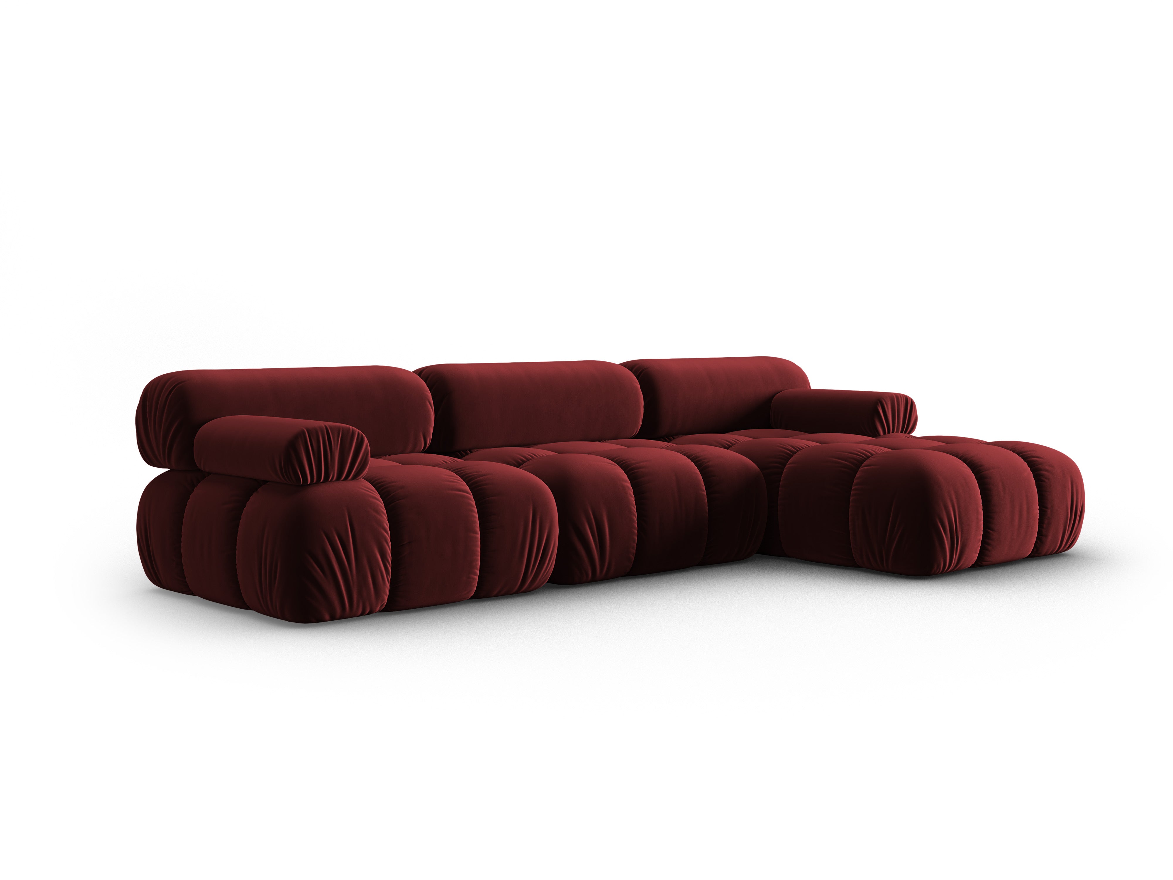 Samt-Ecksofa für 4 Personen, rechts CORTINA, weinrot