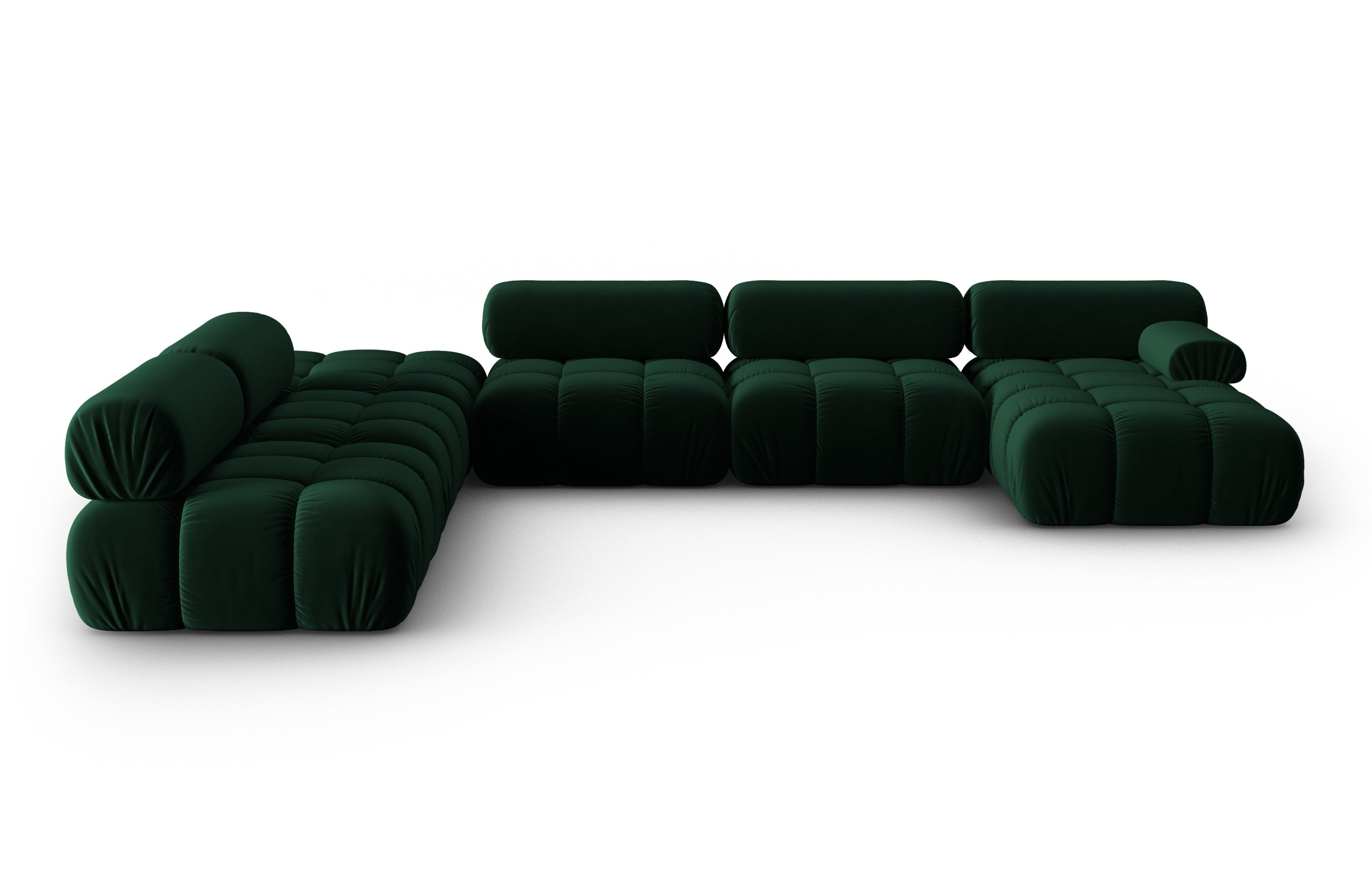 Panoramischer Samt-Ecksofa links CORTINA in Flaschengrün