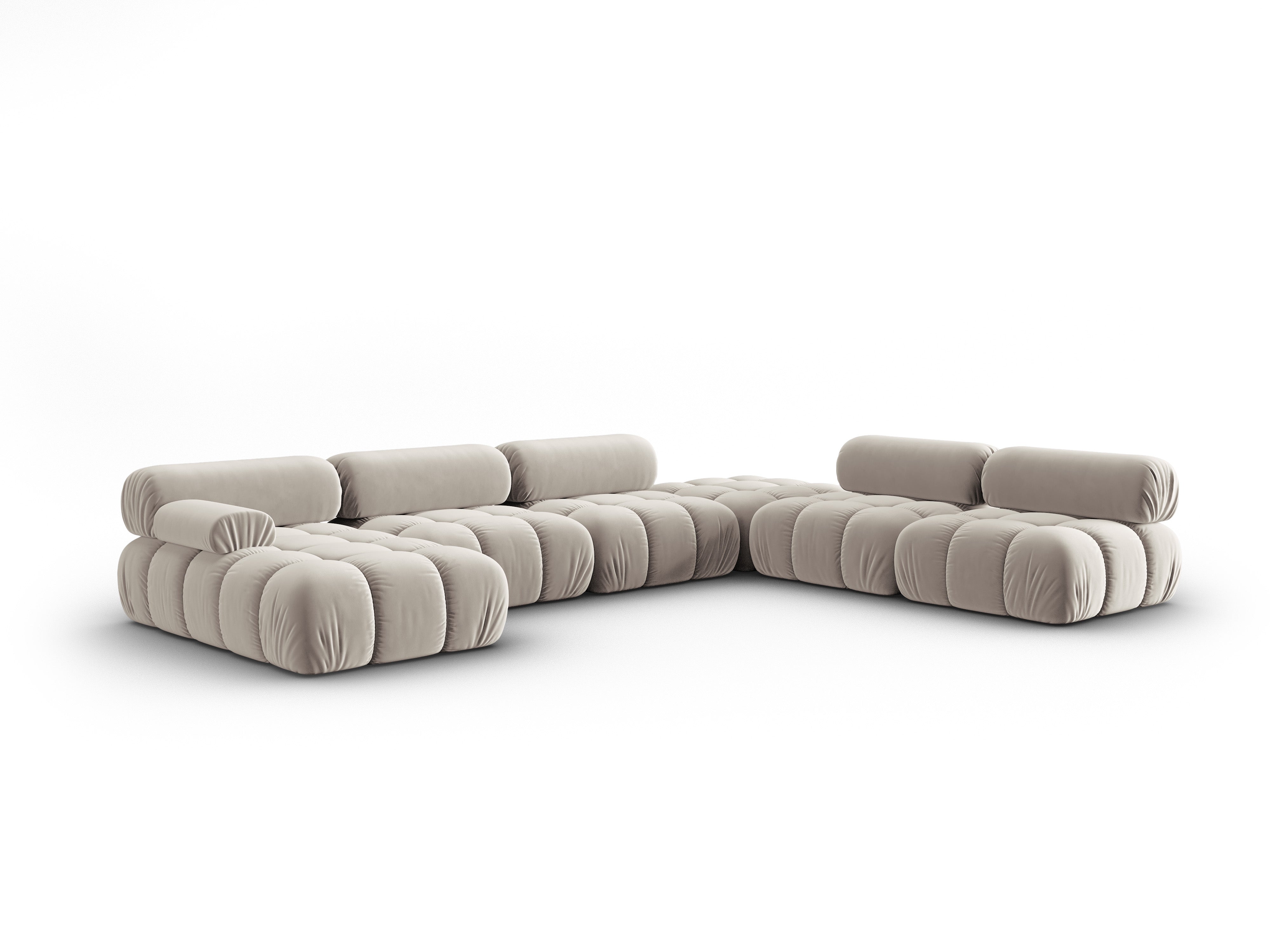 Beige Right-Hand Velvet Panoramic Corner Sofa CORTINA