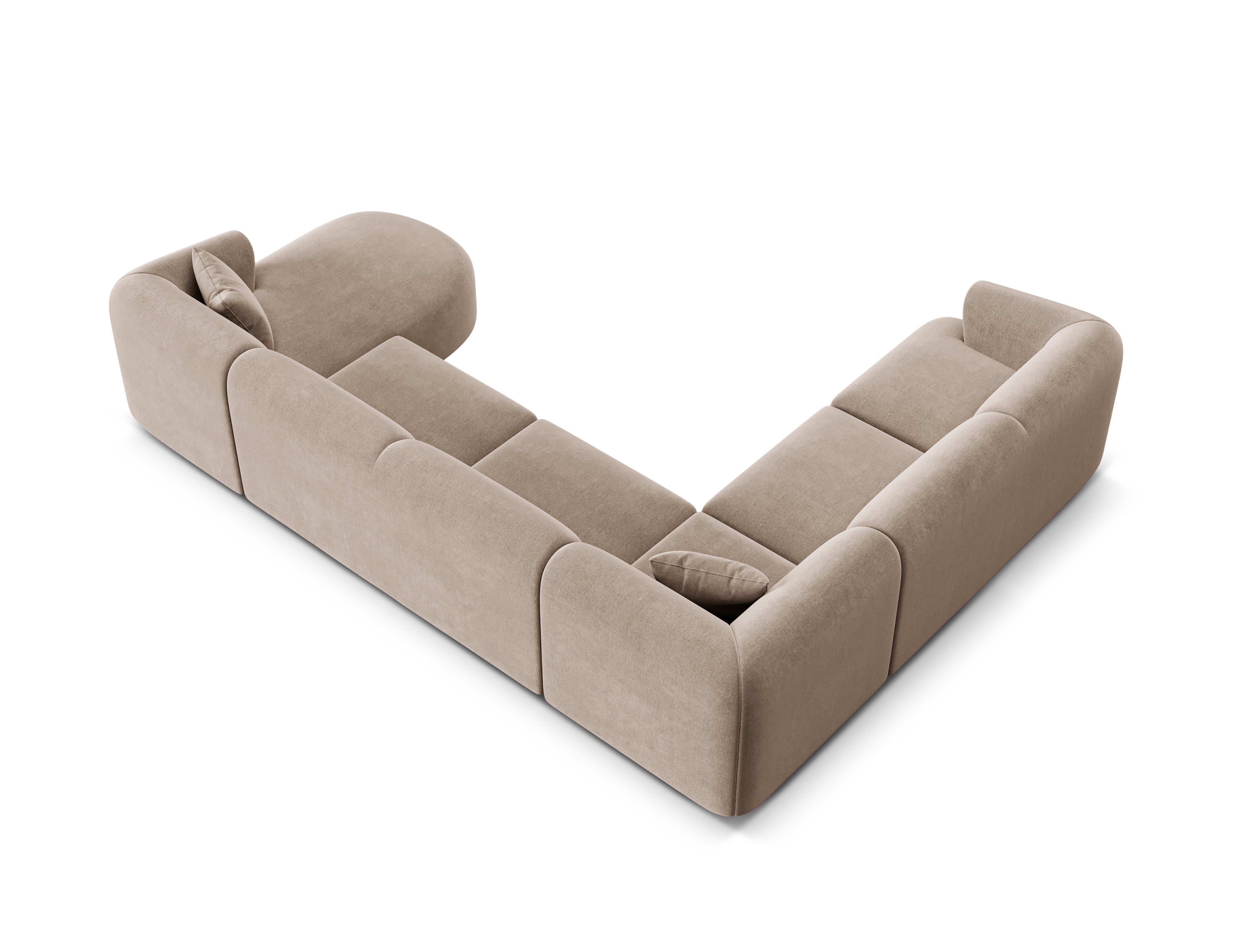 Left-sided velvet panoramic corner sofa for 7 people CAMPI dark beige