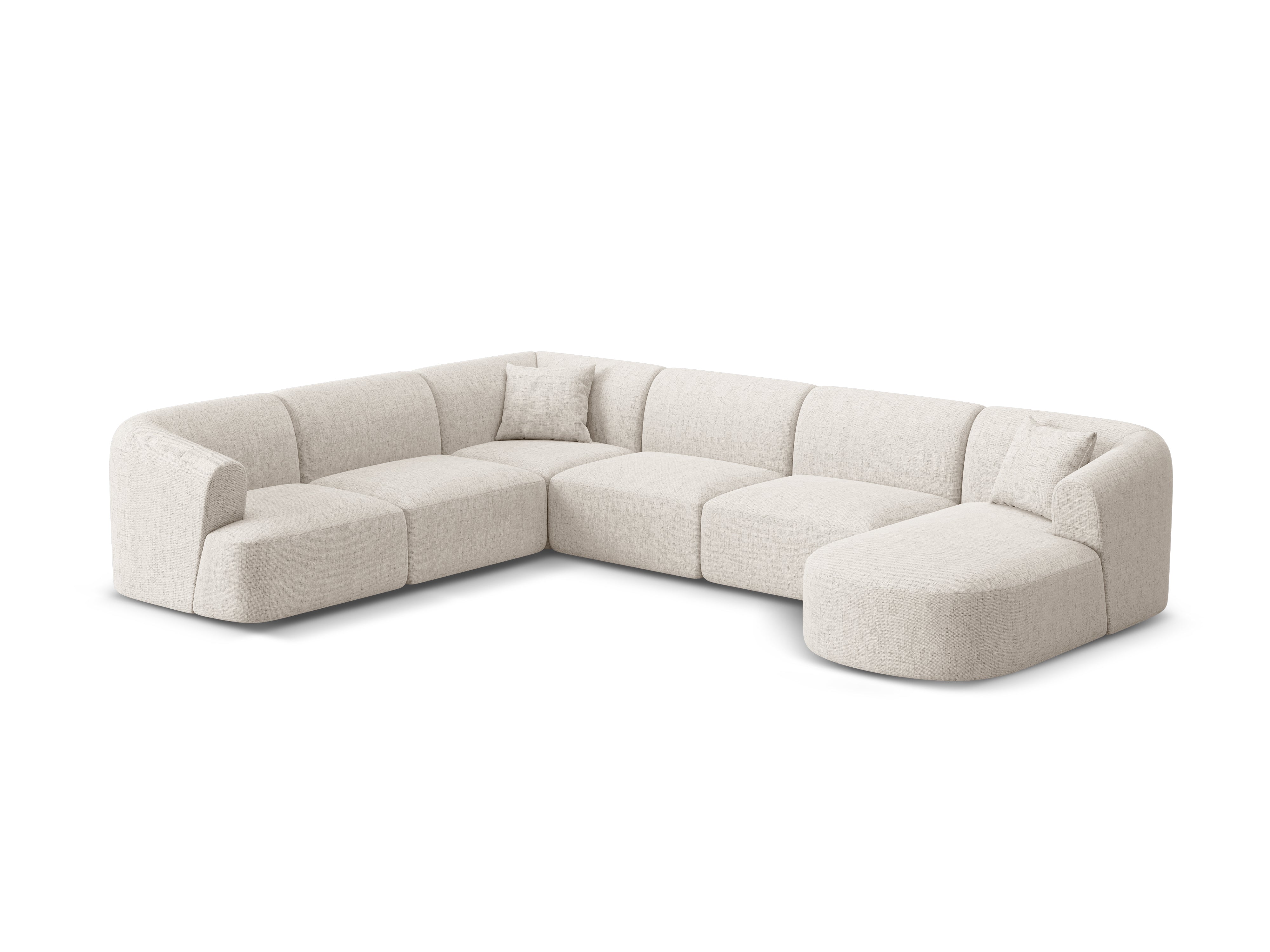 Left-sided panoramic corner sofa for 7 people CAMPI cream chenille