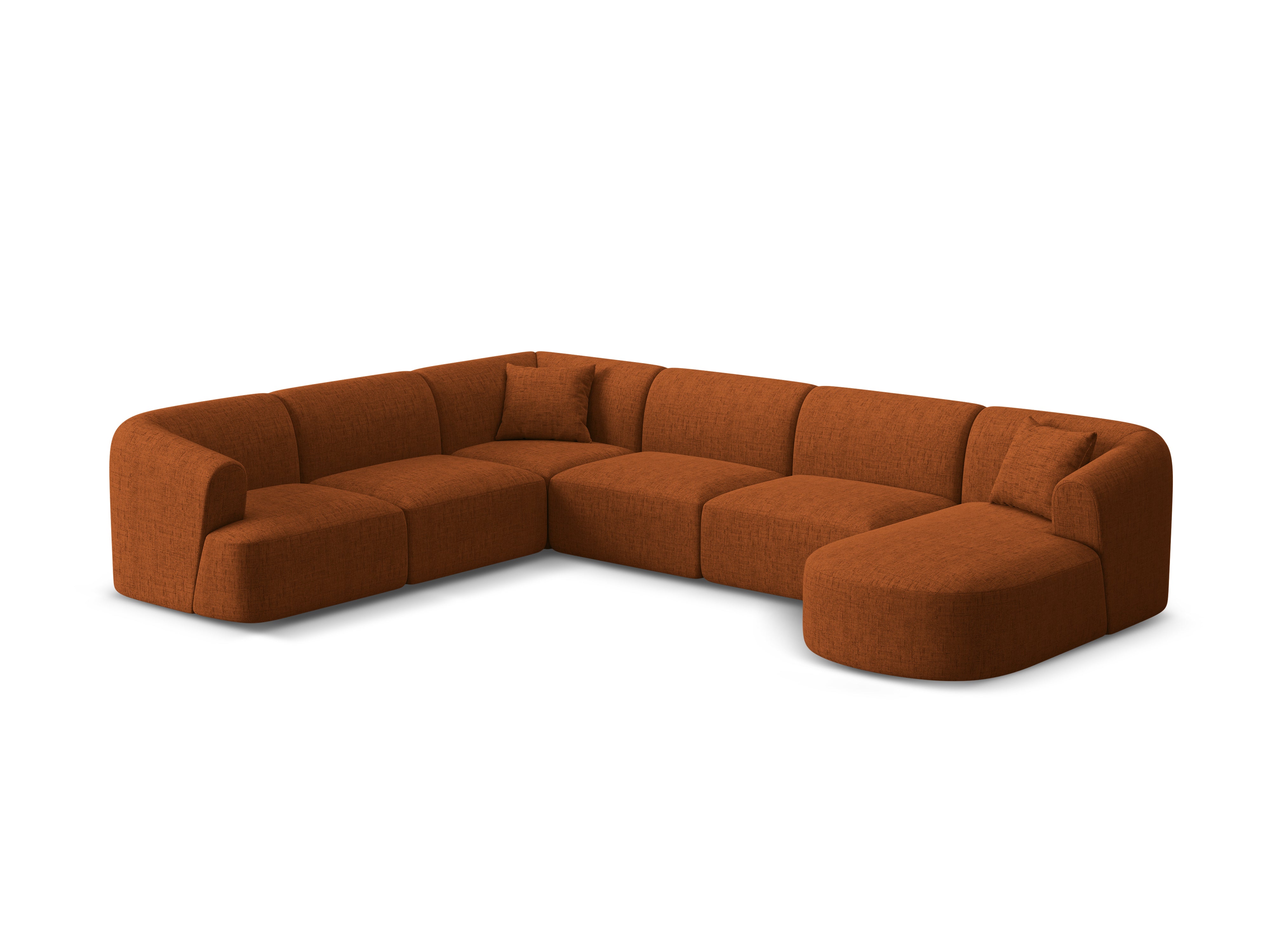 Left-sided panoramic corner sofa for 7 people CAMPI brick chenille