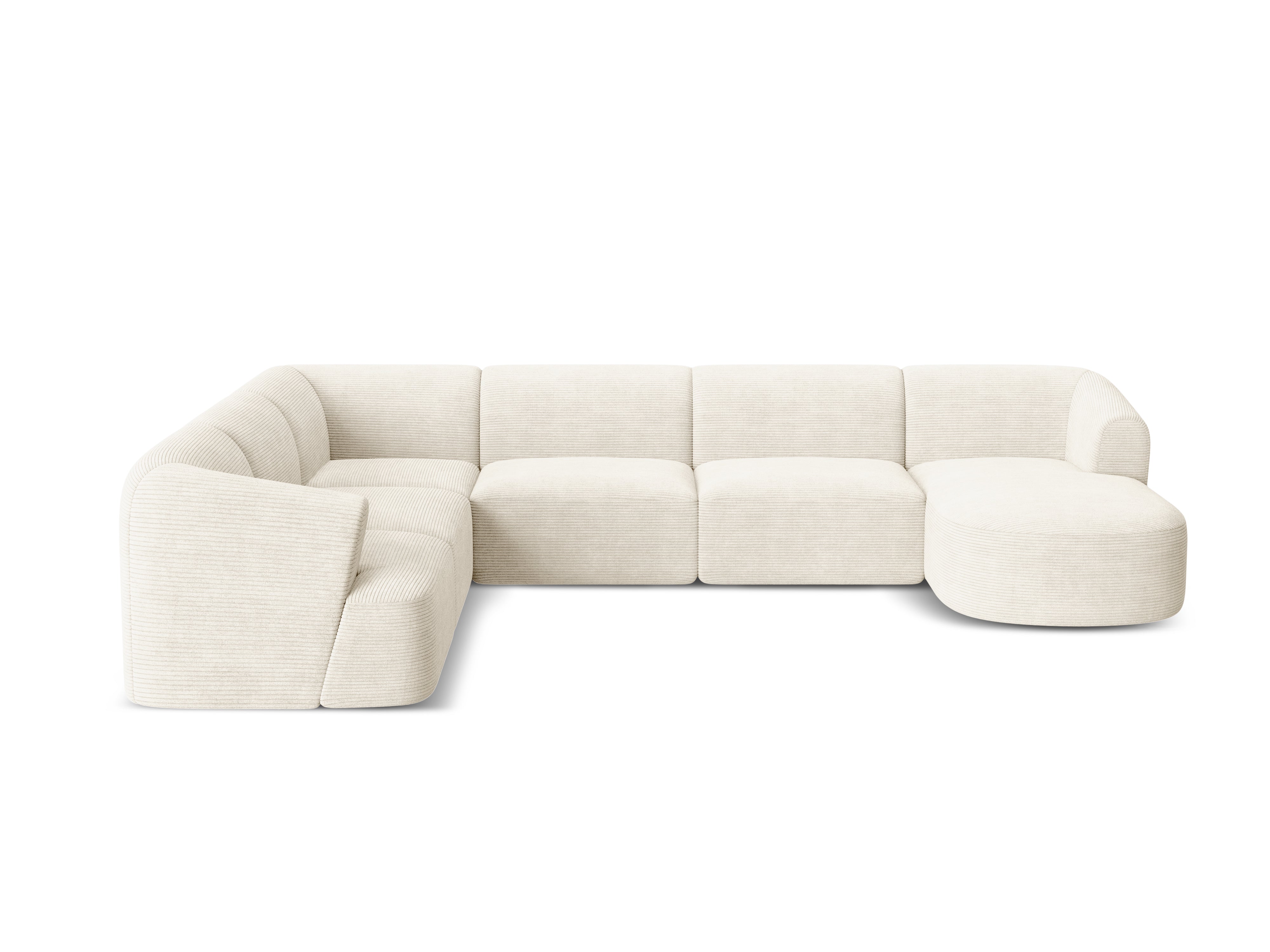 Linksseitiges Panoramabettsofa für 7 Personen CAMPI in cremefarbener Cord-Optik