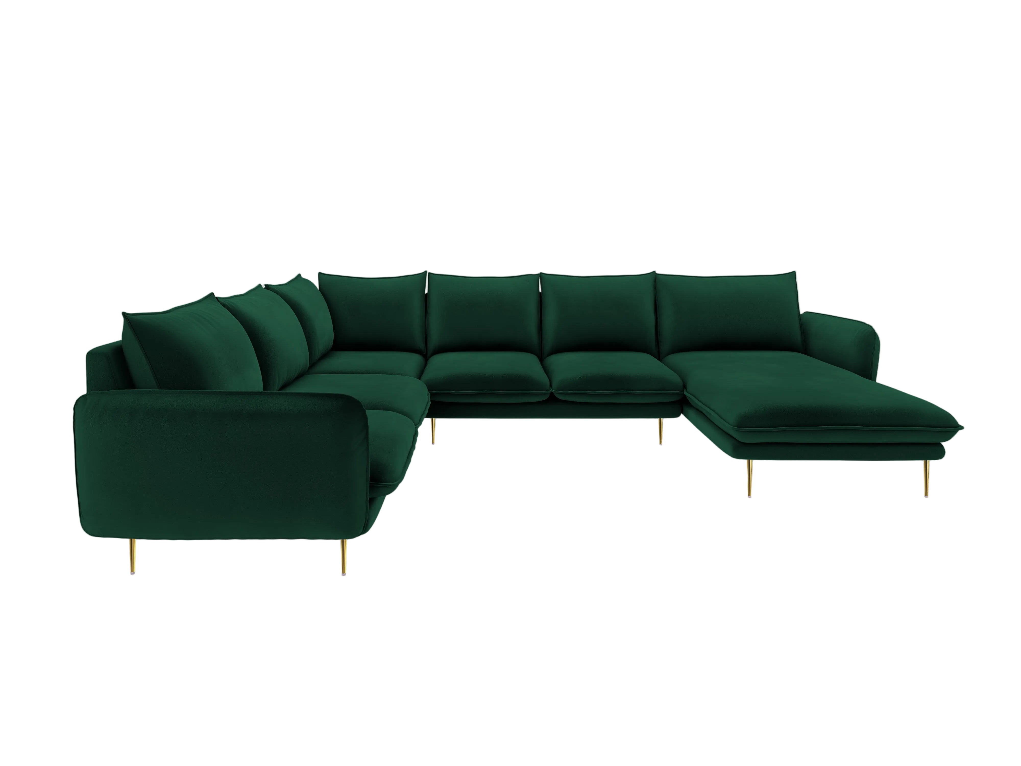 Panoramic Velvet Corner Sofa Left-Handed 7-Seater VIENNA Bottle Green with Gold Base