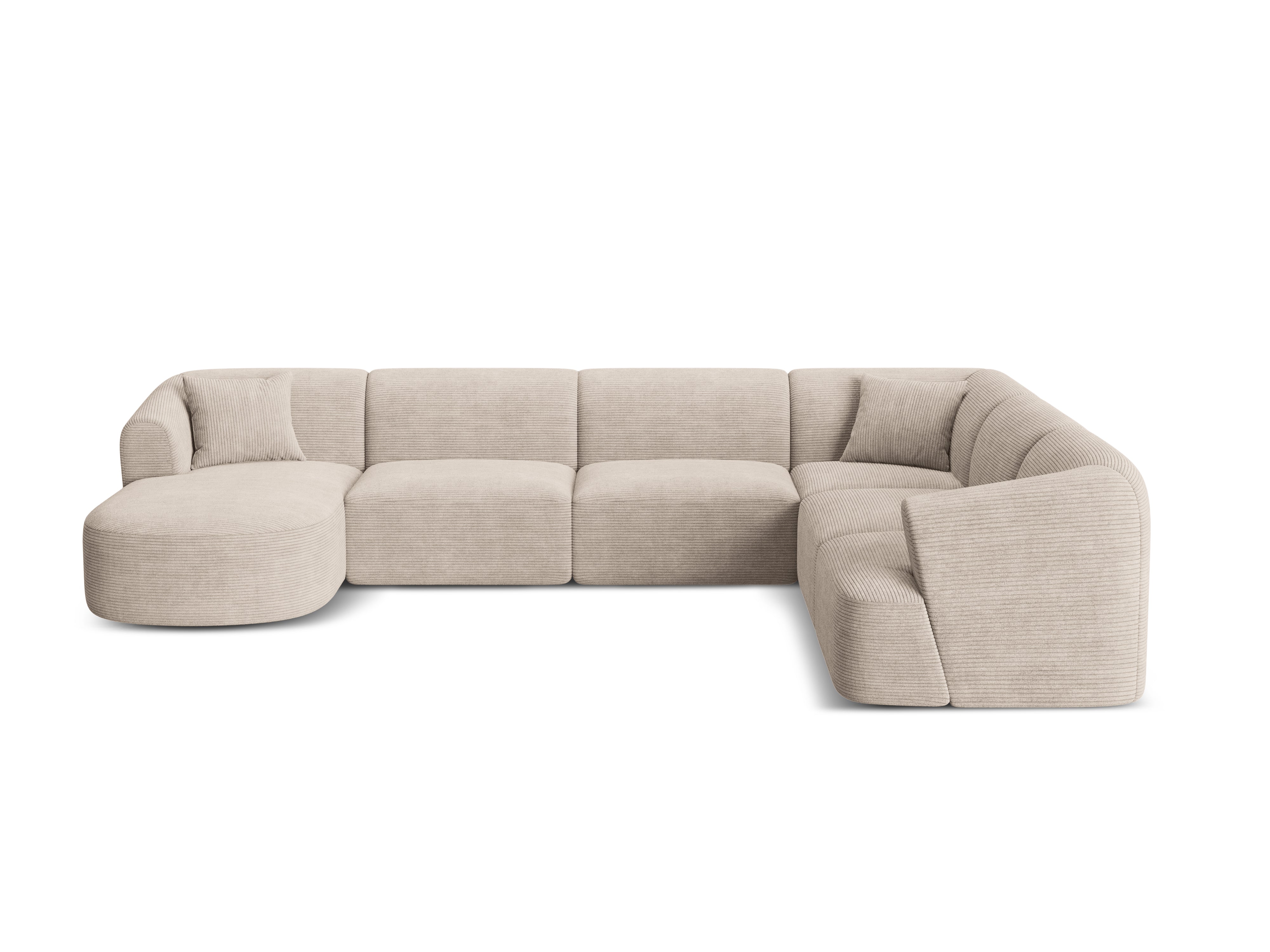 Right-sided panoramic corner sofa for 7 people CAMPI beige corduroy