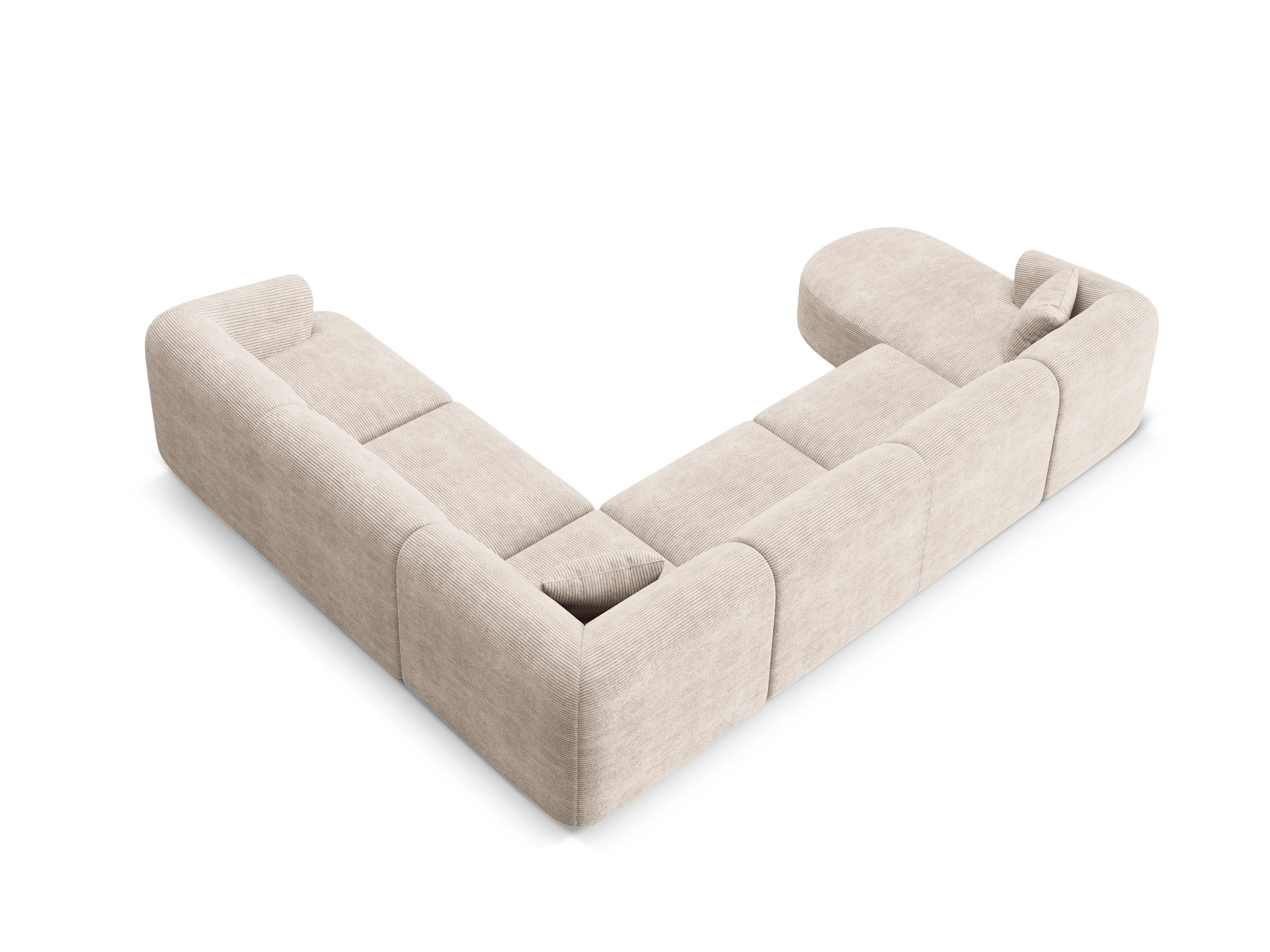 Right-sided panoramic corner sofa for 7 people CAMPI beige corduroy
