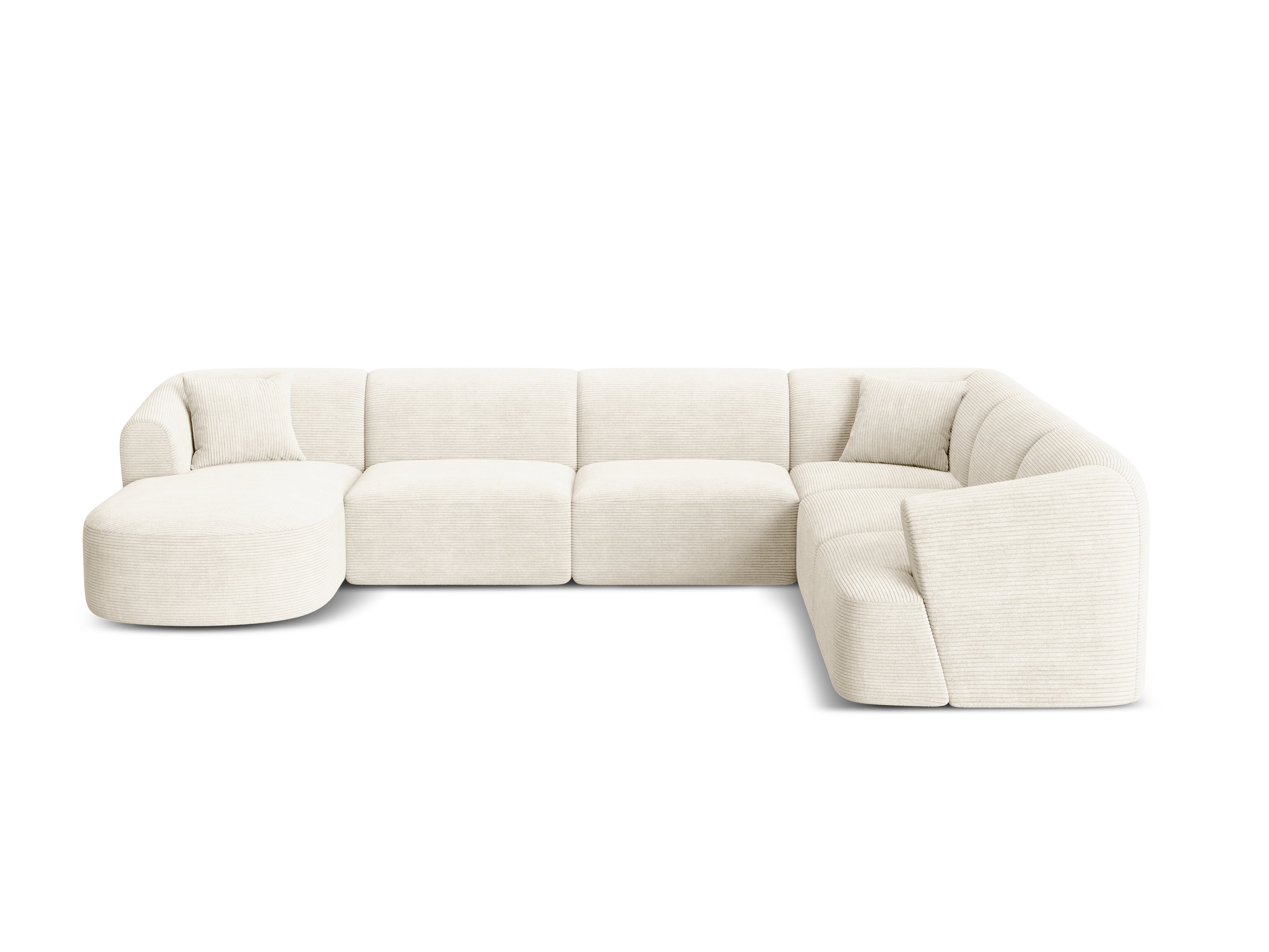 Right-facing panoramic corner sofa for 7 people CAMPI cream corduroy